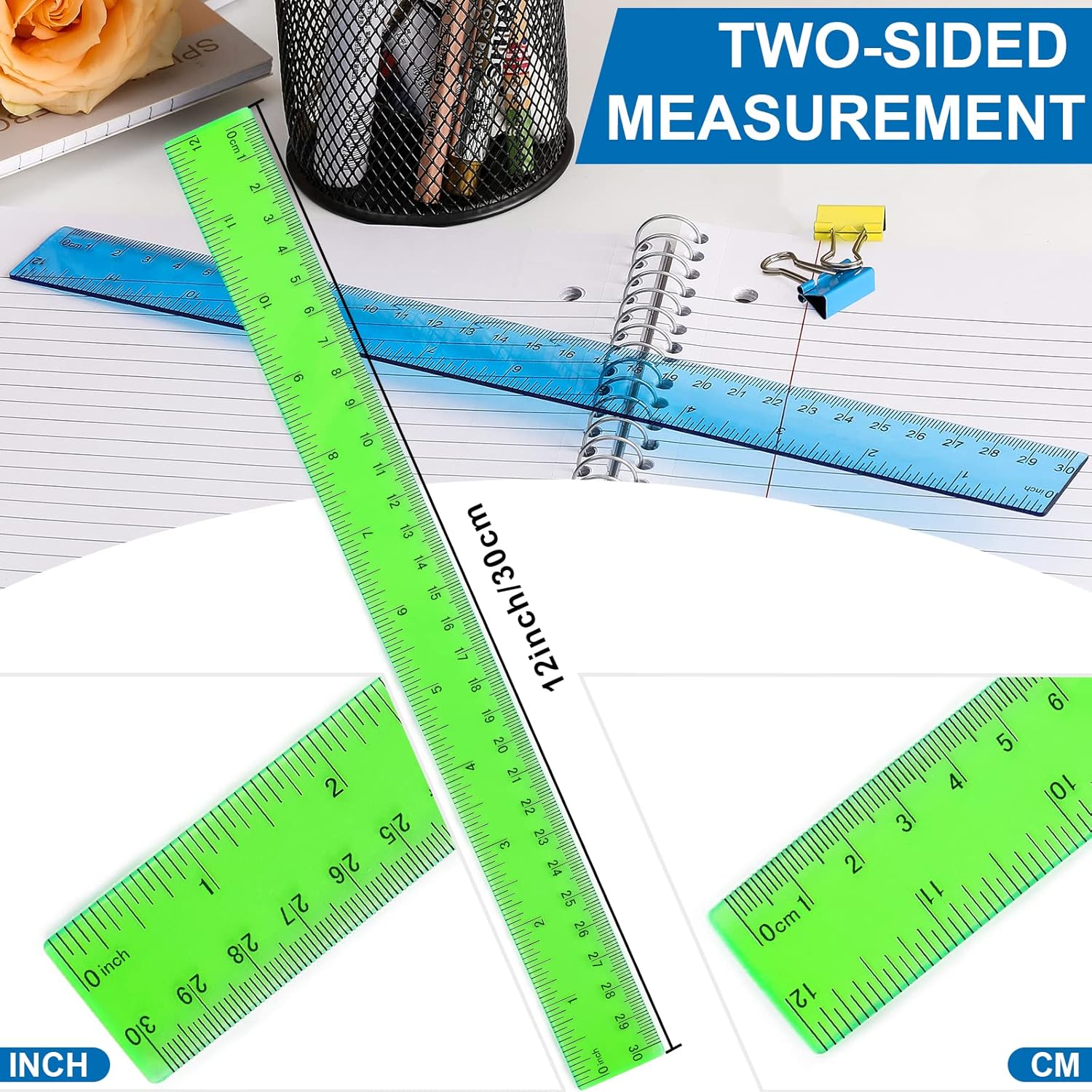 [12 Pack] Rulers 12 Inch - Color Clear Plastic Flexible Rulers - Ruler with Inches, Centimeters and Millimeter for Kids and Teachers - Metric Rulers Bulk, Suitable for Classroom and School Supplies : Office Products