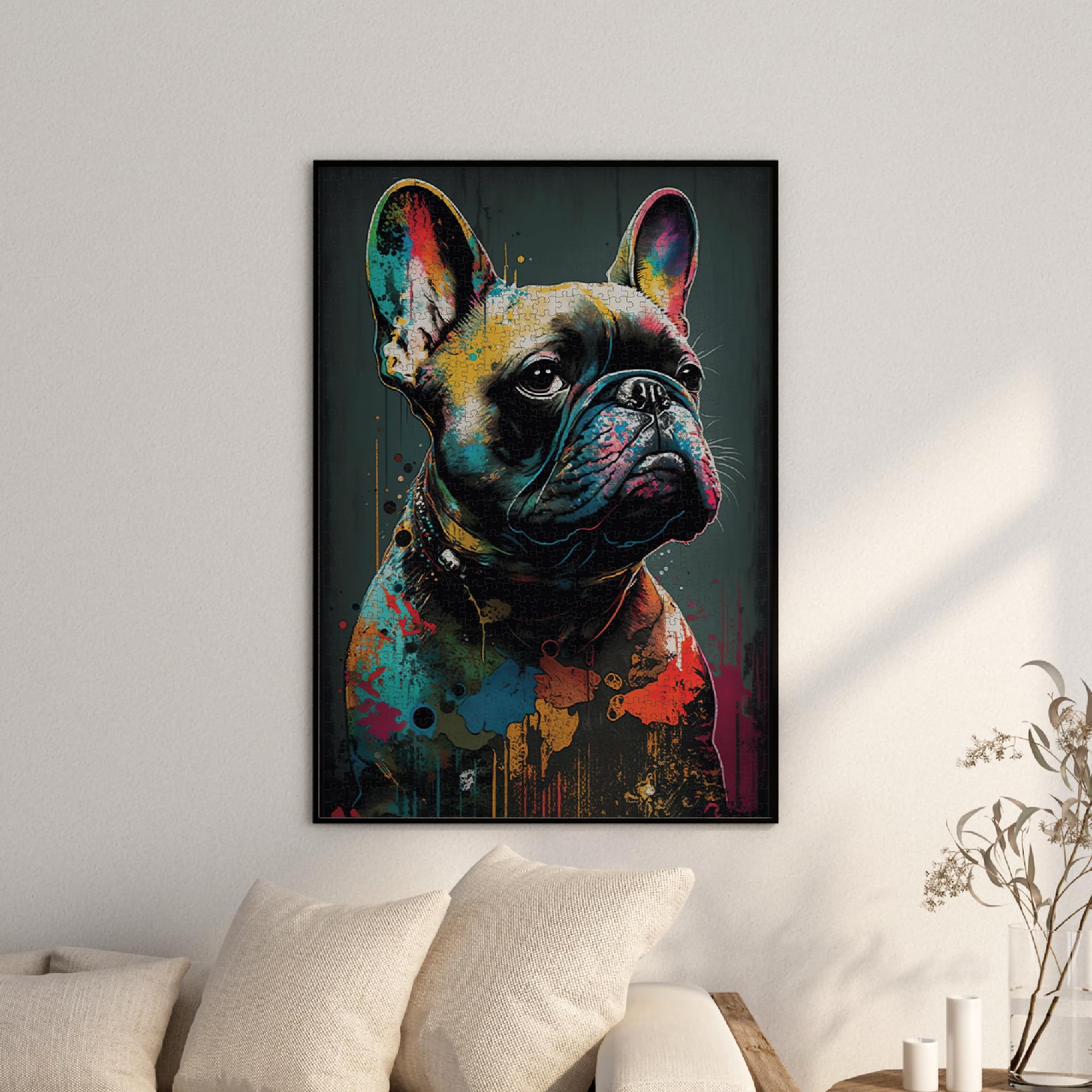 Lot de 2 Puzzles 1000 Pièces – Chat Maine Coon & Chien Bouledogue – Style Popart – Cadre 50×75 cm – GreenAnoo