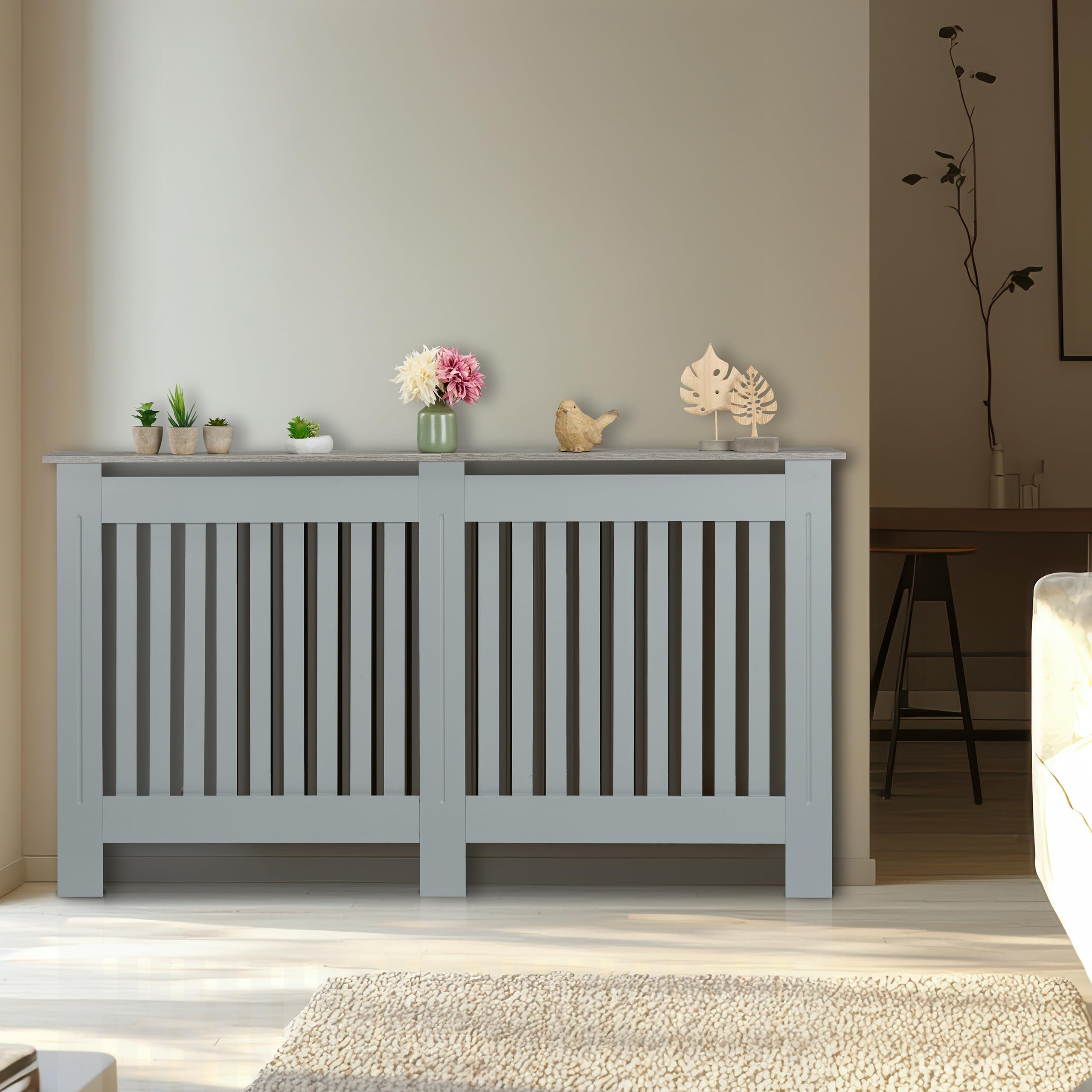 Relaxdays Cache-radiateur, Design Moderne, Tablette Pratique, en MDF, H x L x P : 83 x 152 x 19 cm, Gris