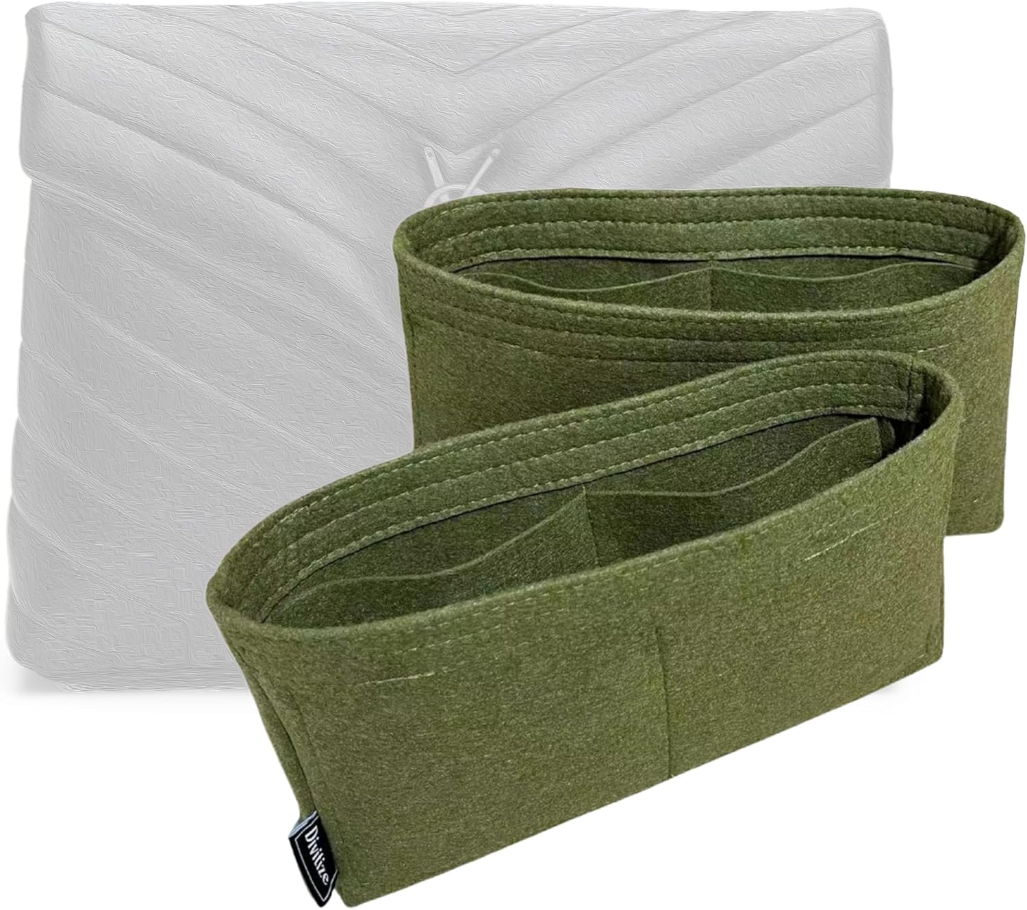 Divitize Premium Purse Organizer compatible with Loulou Toy/S/M/L Bag Organizer — Handmade Perfect Fit, Durable Quality Felt, Full Coverage, Full Set of 2, +24 Shades (For Small Loulou, Beige)