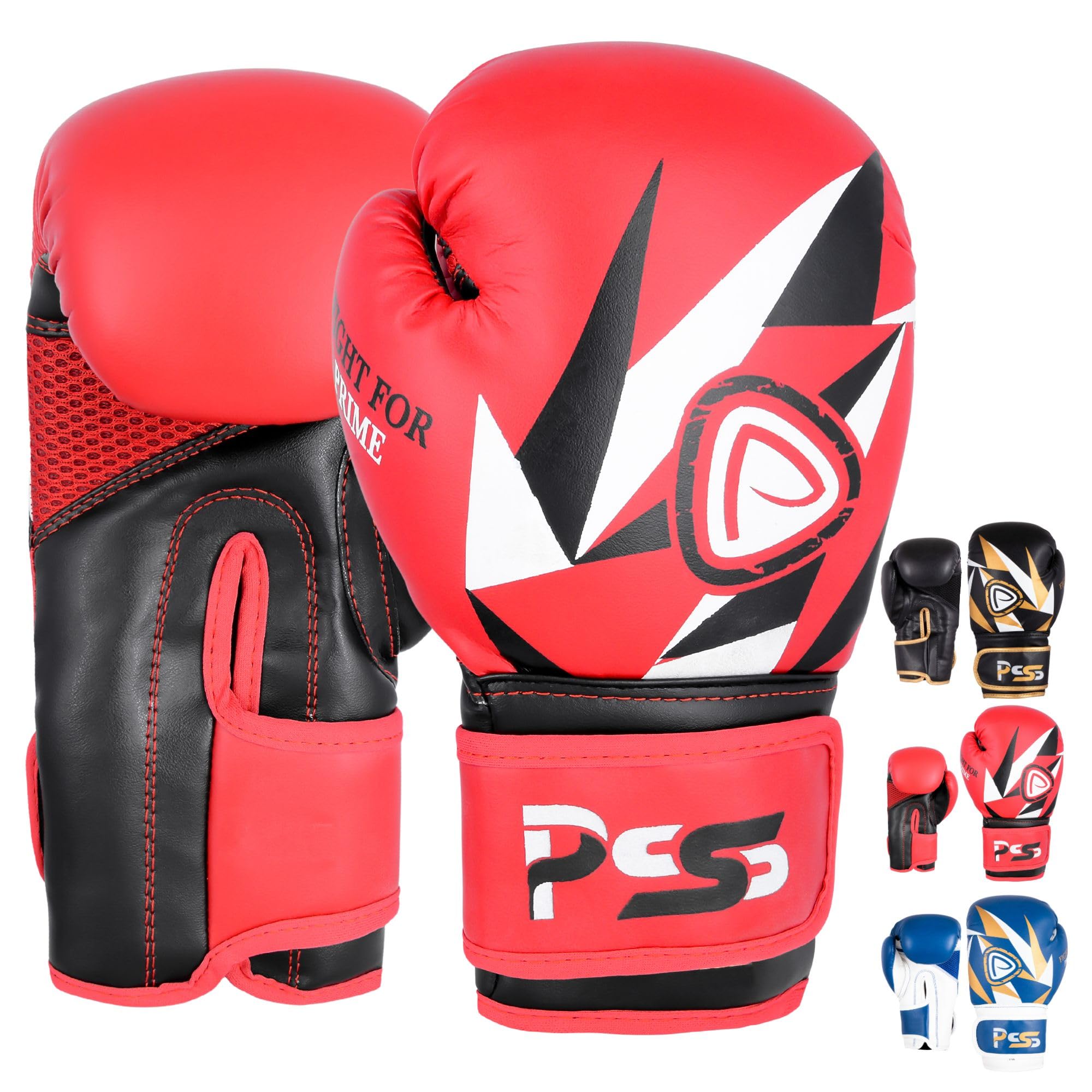 PSS kids boxing gloves training sparring, PU leather muay thai MMA, kickboxing, gym, fitness, workout, heavy punching bag focus mitts pads 04,06,08,10 oz (Red, 10oz)