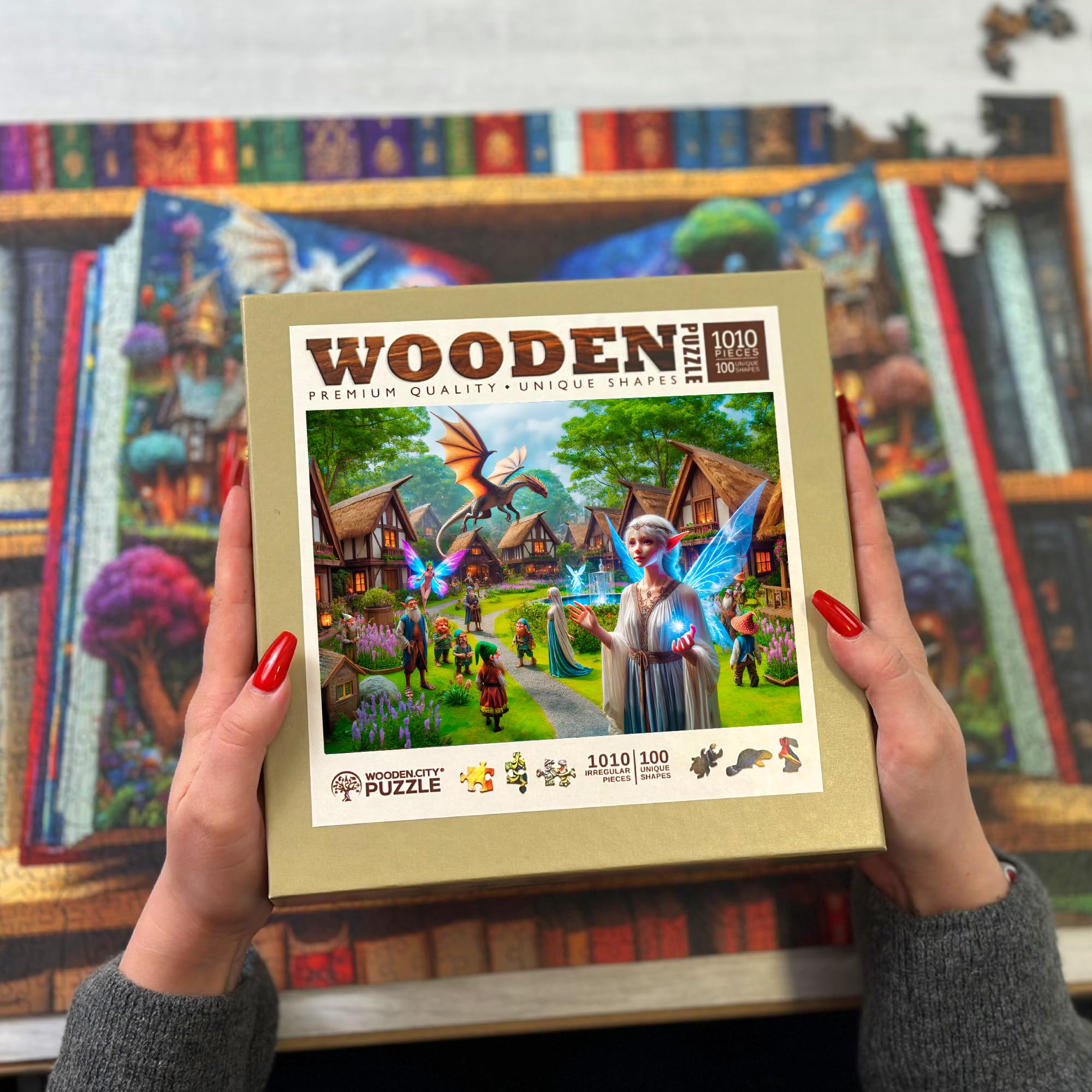 WOODEN.CITY Drewniane puzzle Fantasy Country 1000 elementów – wysokiej jakości puzzle dla dorosłych, wyprodukowane w UE, rozmiar 21 1/10.2 cm x 15 1/5.1 cm