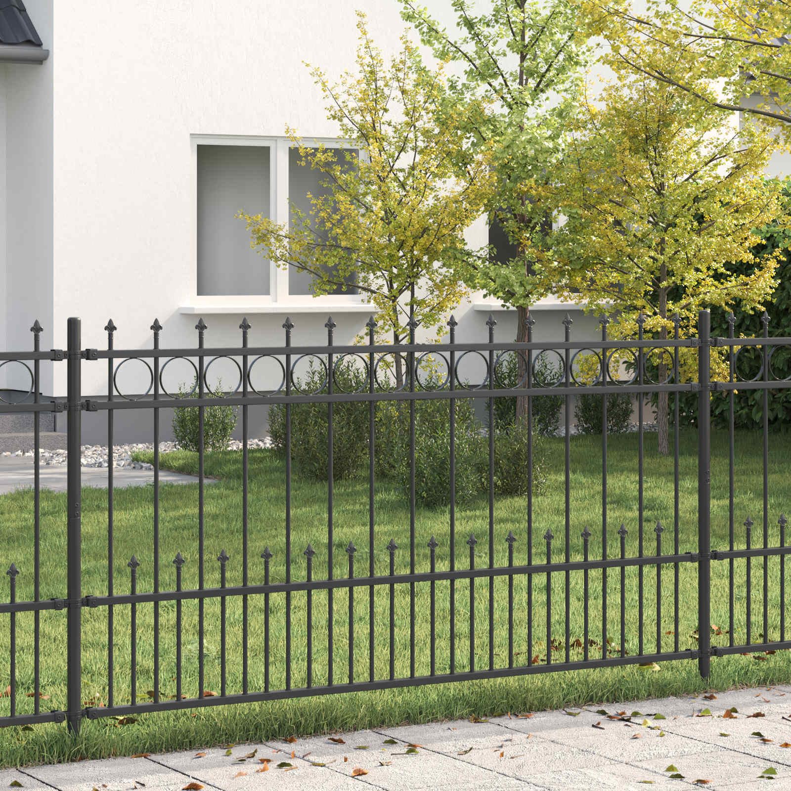 Spike-Ringzaun HORST Schwarz pulverbeschichteter Stahl 200x150 cm Zaunelement Gartenzaun mit Sichtschutz und Speerspitze für Terrasse, Balkon, Vorgarten und Außenbereich