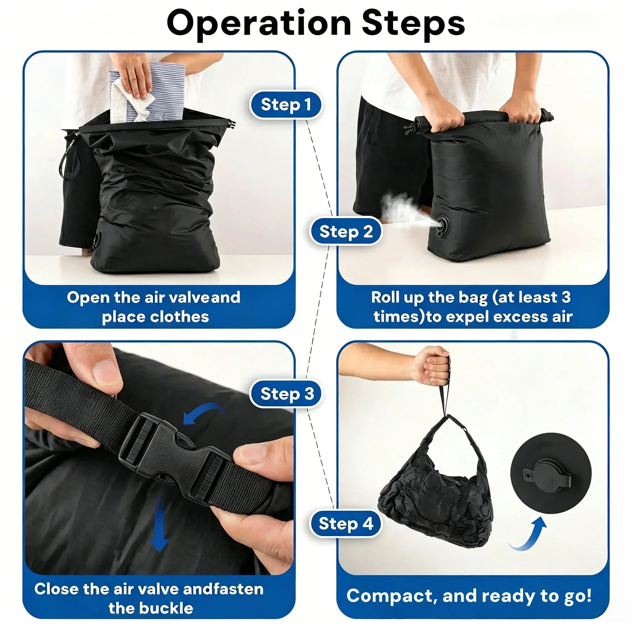 Bolsas de Compresión al Vacío Bolsa de almacenamiento compresión al vacío | Bolsa de equipaje impermeable de gran capacidad portátil Bolsa de ropa(Black-38L,Color1)