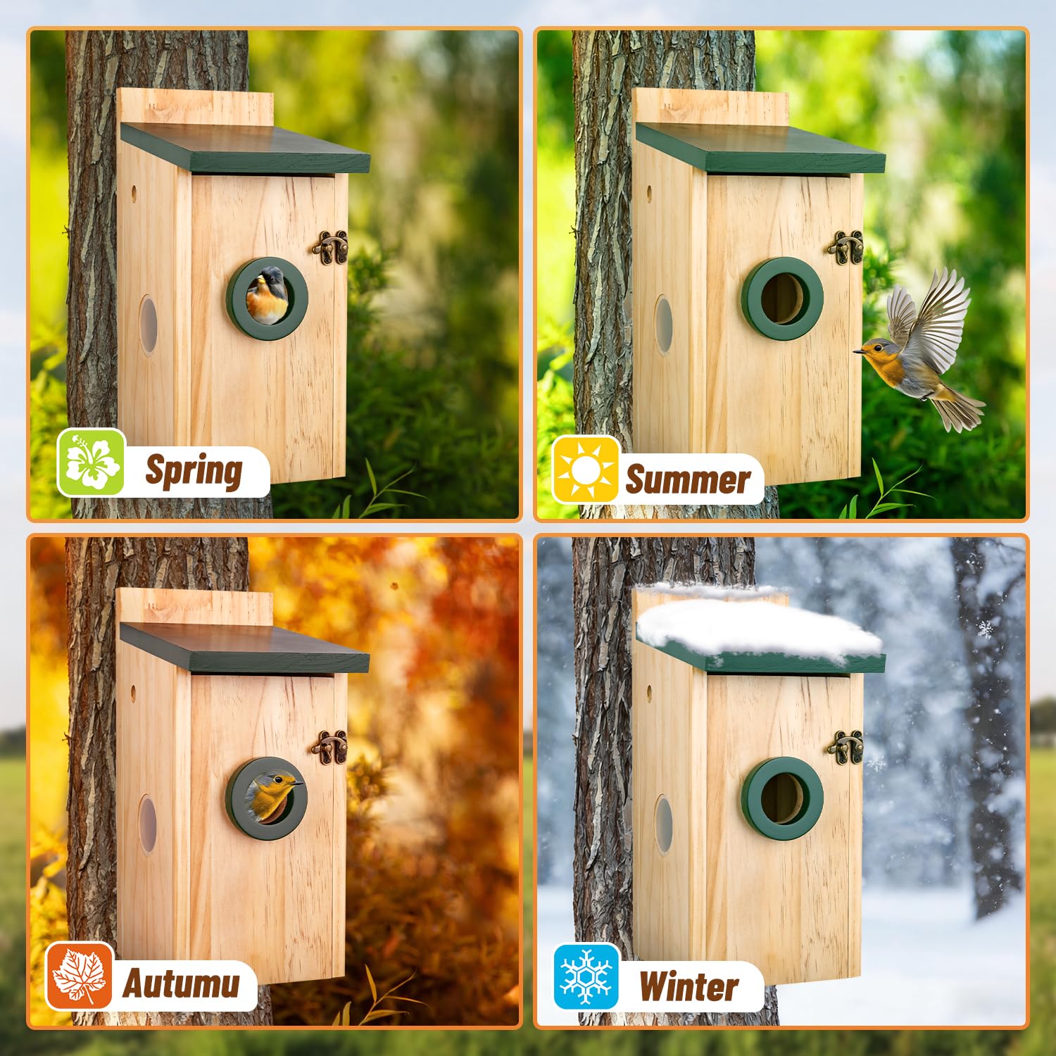 Vogelhaus mit Kamera für kleine Vögel, 5 MP, intelligentes Vogelhaus mit Camer, solarbetrieben, Bewegungserkennung und Benachrichtigung, Nachtsicht, App-Steuerung, intelligentes Vogelhaus aus Holz mit