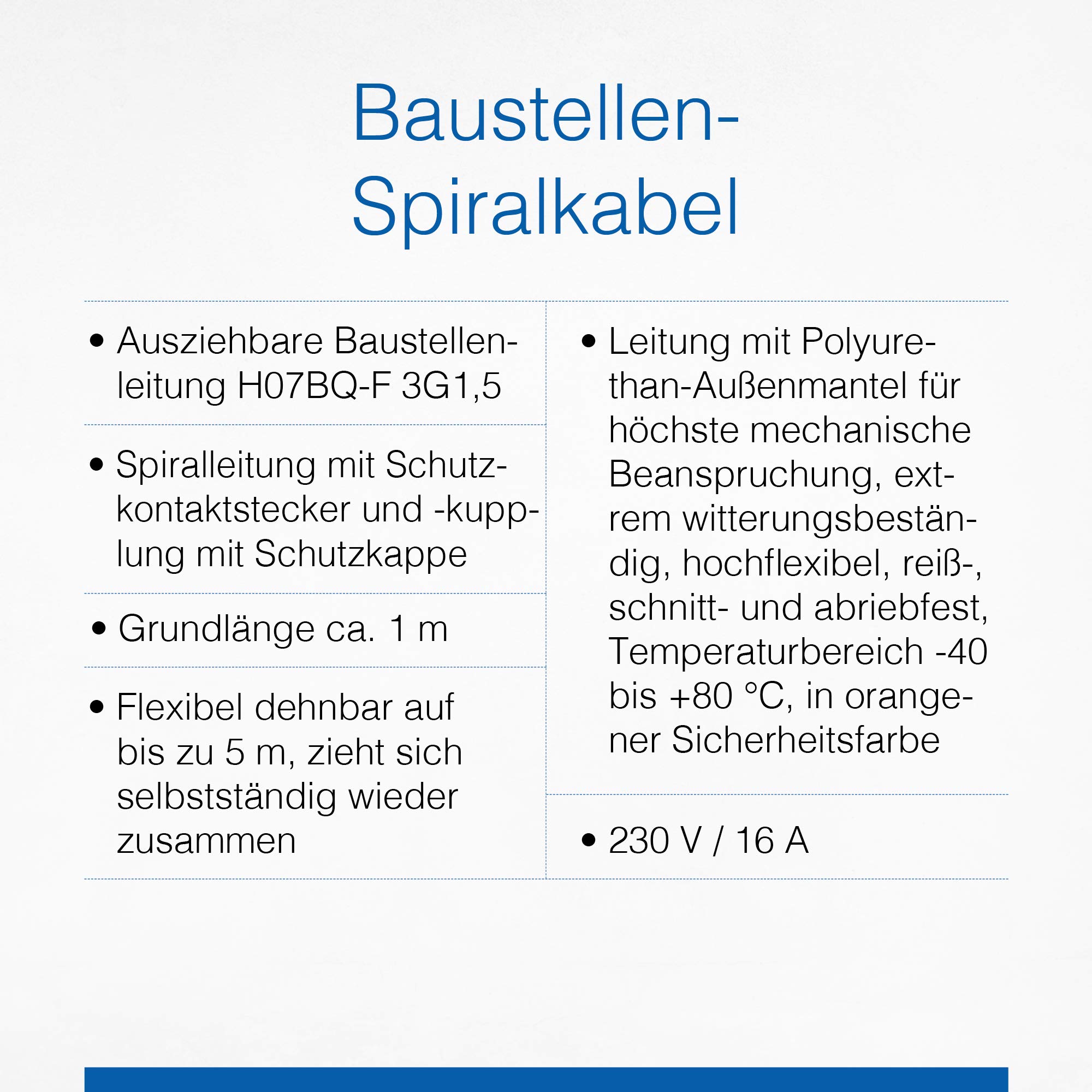 as - Schwabe – Schwabe Baustellen-Spiralleitung – Robuste Schutzkontakt-Spiralleitung, dehnbar von 1 m bis 5 m – Mit Schutzkontakt-Stecker & -Kupplung – 230 V / 16 A Verlängerungskabel – IP44 – Orange I 70413, H07BQ-F 3G1,5