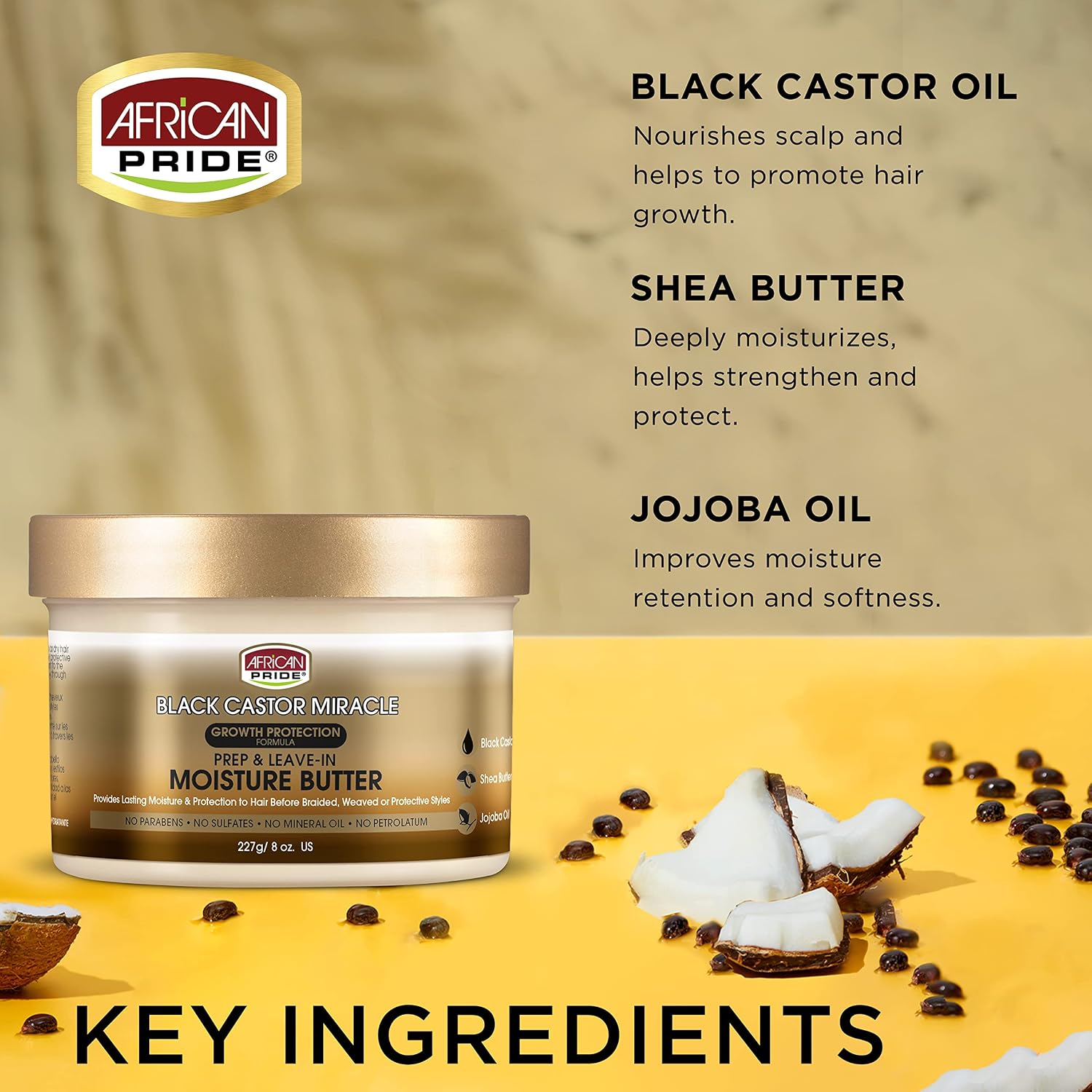 African Pride Black Castor Miracle Prep & Leave-In Moisture Butter - Provides Lasting Moisture & Protection to Hair, Contains Black Castor Oil, Shea Butter and Jojoba Oil, 8 oz