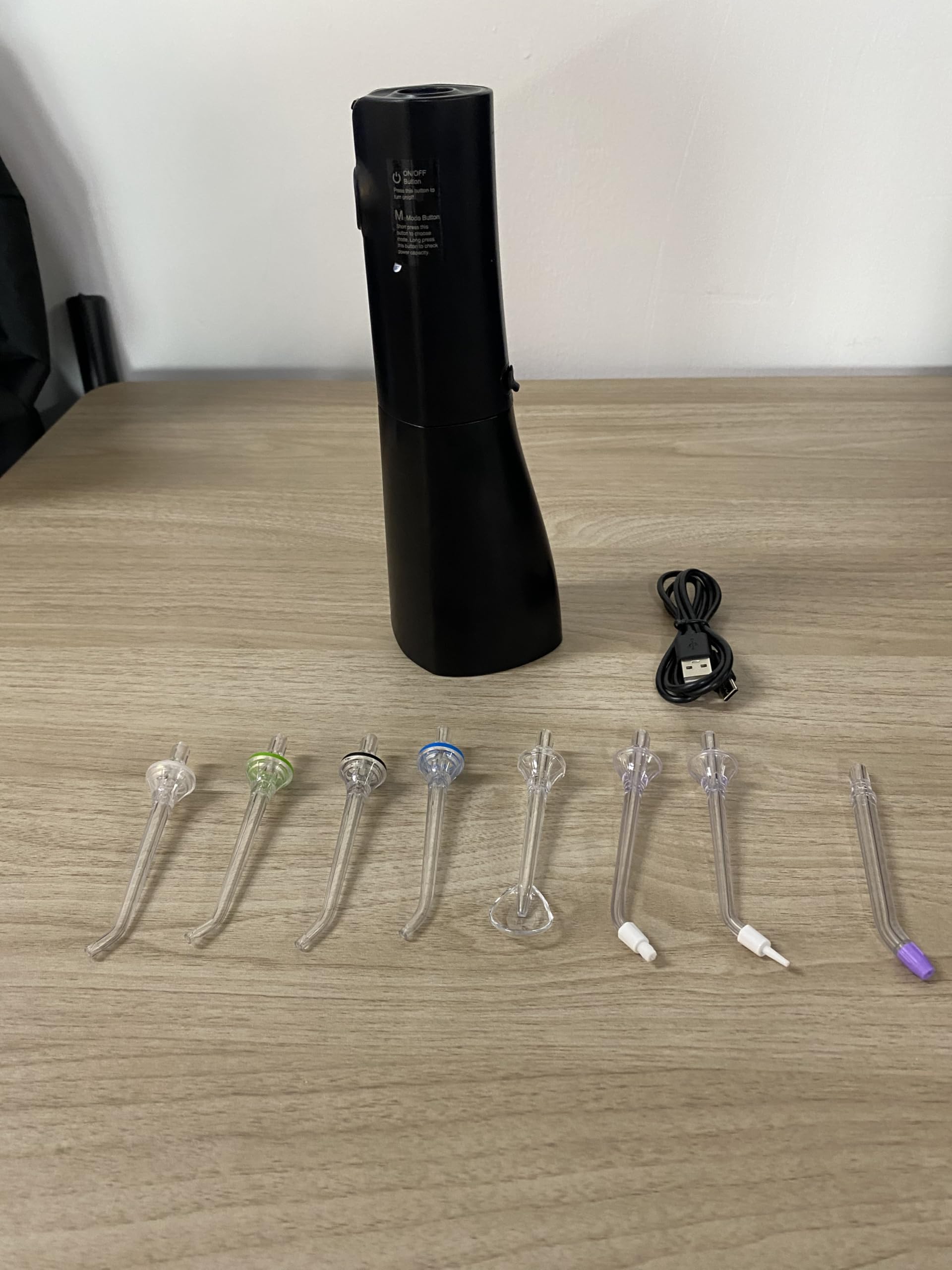 Irrigador bucal inalámbrico portátil con 3 puntas de chorro, 4 modos (negro)