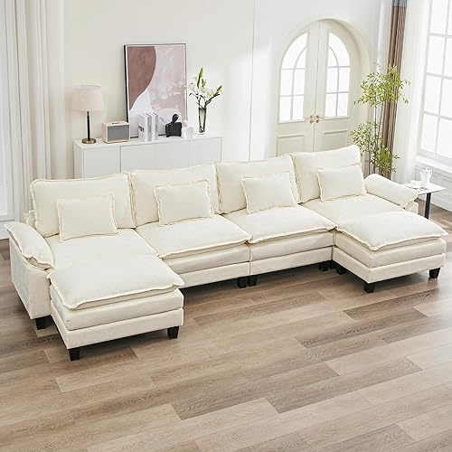 Miniatura 11 de URRED Cloud Couch - Sofá modular modular de 87 pulgadas, moderno sofá de asiento profundo en forma de L con otomana y almohadas, sofás de felpilla