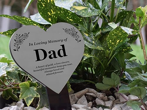 OriginDesigned DAD Heart Memorial - Estaca de placa de recuerdo Metálico PlateadoDoradoCobre Acrílico Acrílico, Impermeable, Exterior, Marcador de