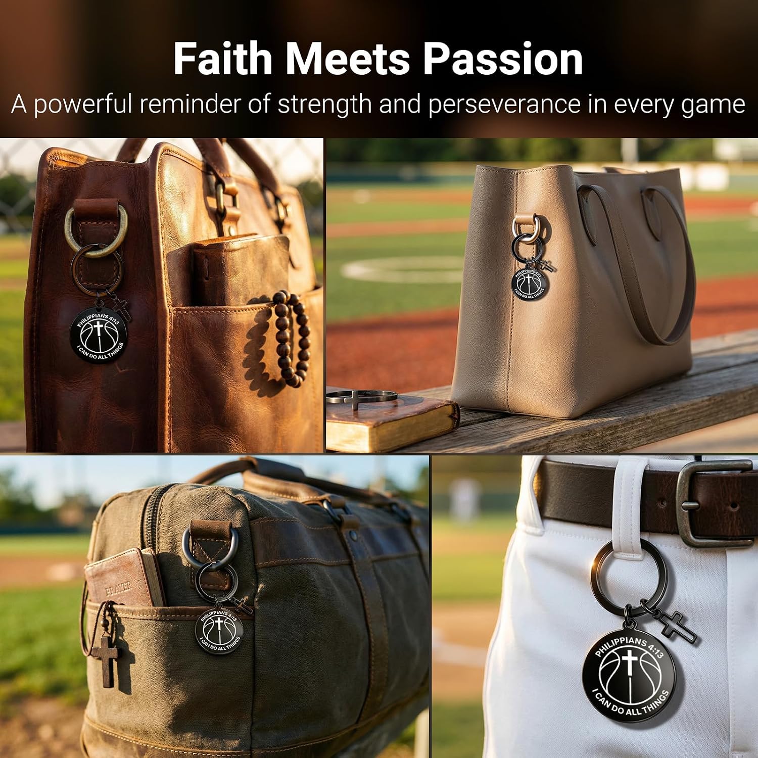 Christian Pocket Blessing Gift, Philippians 4:13 Keychain with Cross, Faith Encouragement Gift for Players, Teens image 4