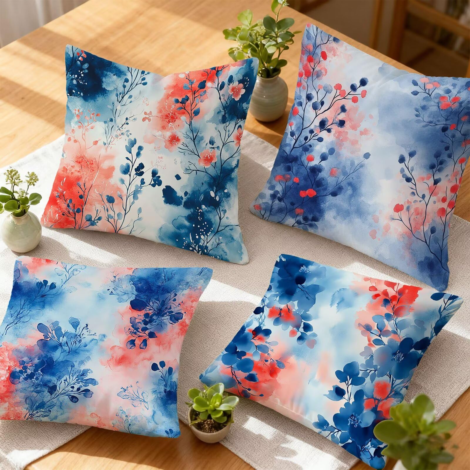 Azul Funda Cojin 60x60 Rojo Funda Almohada 60x60 Cojines Sofa Súper Suave Fundas Cojines Decorativos Fundas Almohadas 4 Piezas Almohada Cervicales y Cuello, para Hogar Cama Salon Decoracion E - 847