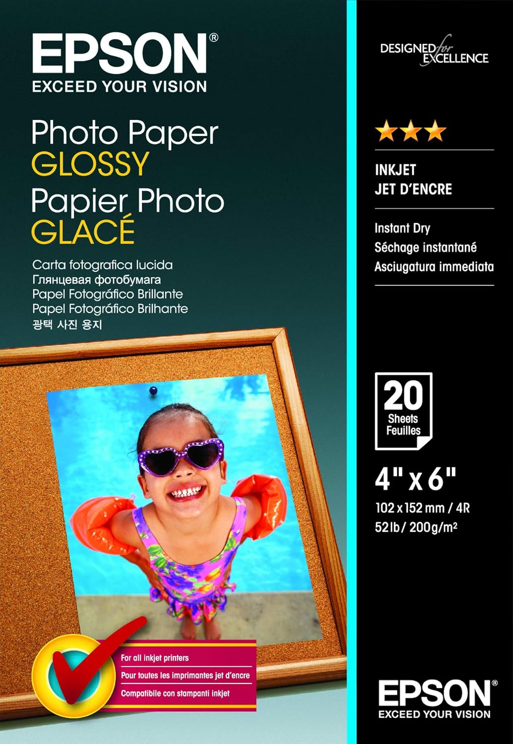Epson 4" x 6" Photo Paper Glossy 20 Sheets (200gsm), C13S042546