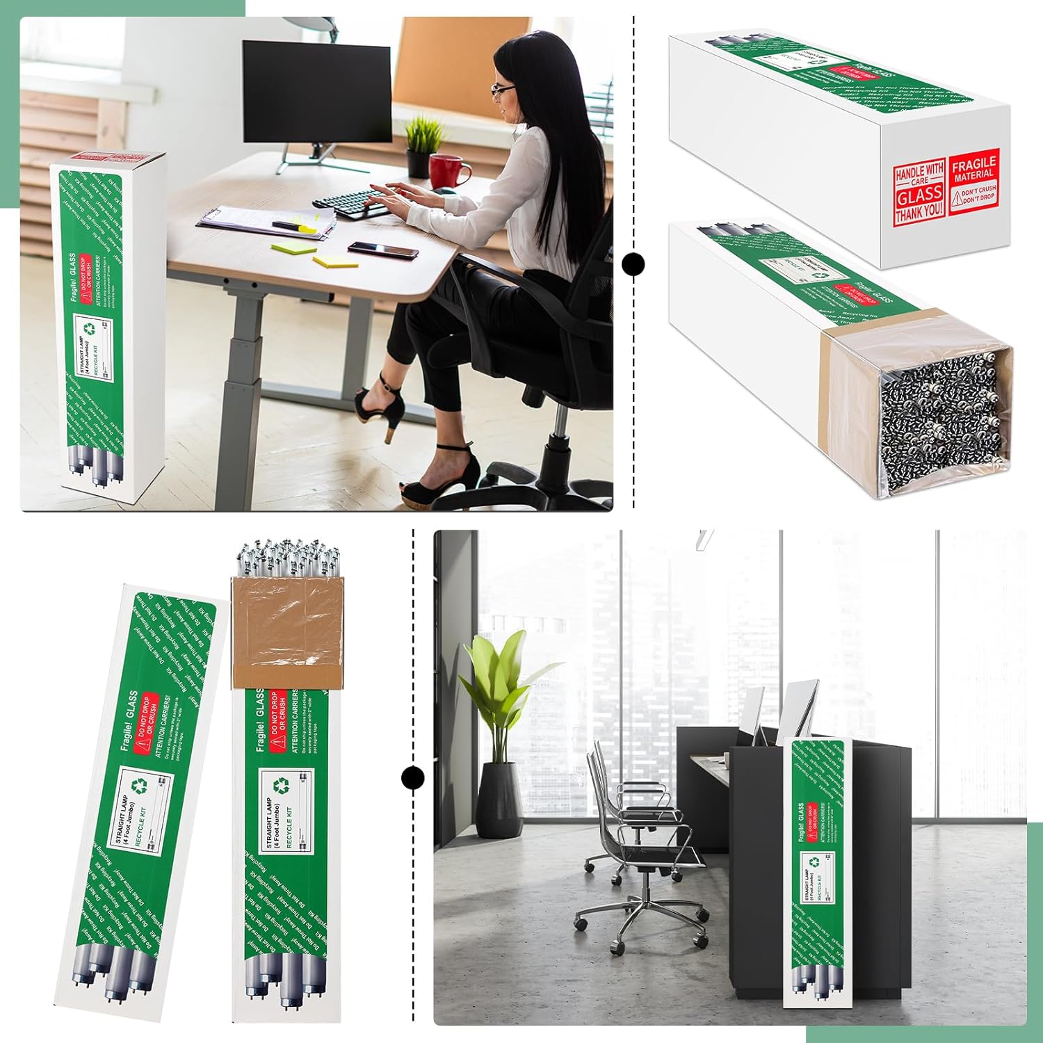 4 Sets Recycling Box for Straight Lamps with Bags, 49 x 8.5 Inch Large 4 Foot Straight Lamps Recycling Storage Box that Holds up to 27 x T12 Tube Lights or 64 x T8 Fluorescent Tubes