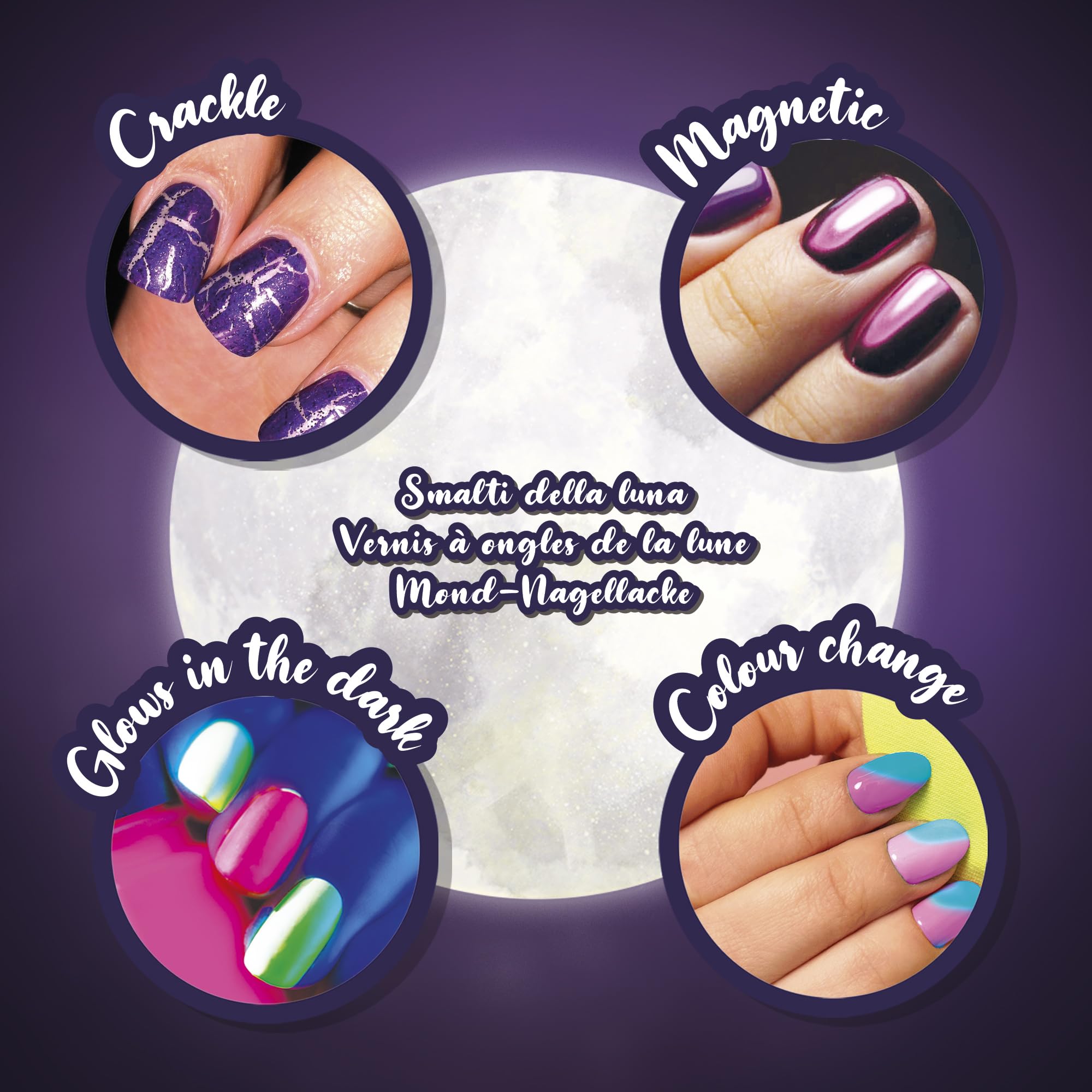 Lisciani - The Moon Academy : Nail Art Lunaire - Zestaw do tworzenia lakierów do paznokci dla dzieci od 7 lat - Lakier z efektem magicznym - Lakier fosforyzujący, Zmienia Kolory, Magnetyczny