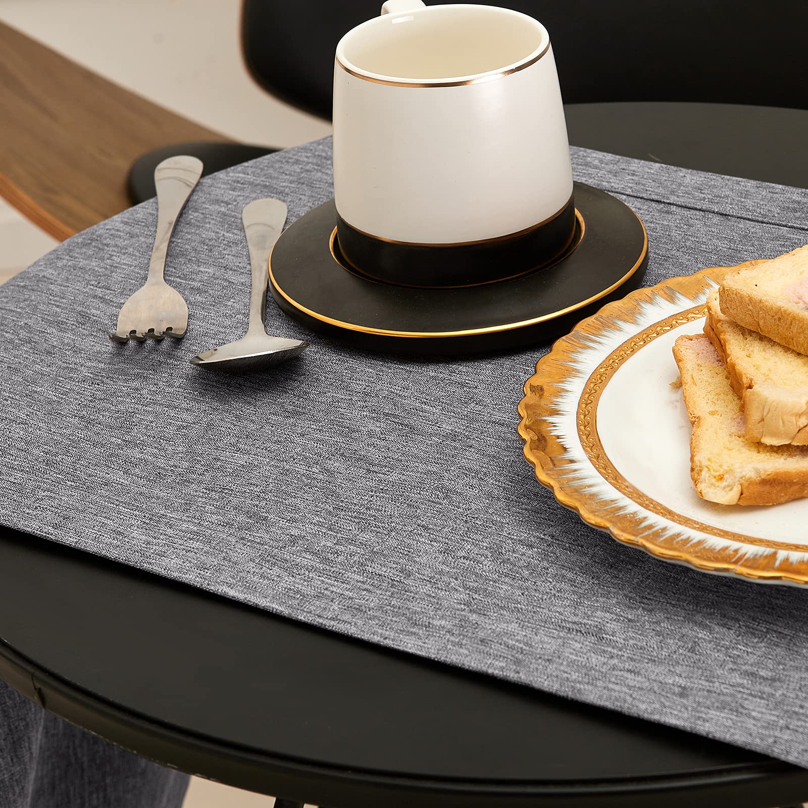 Mebakuk Camino de mesa de lino granja estilo arpillera grande suave e impermeable tela decorativa camino para bodas al aire libre y cena (35,5 x 72 cm), color gris oscuro