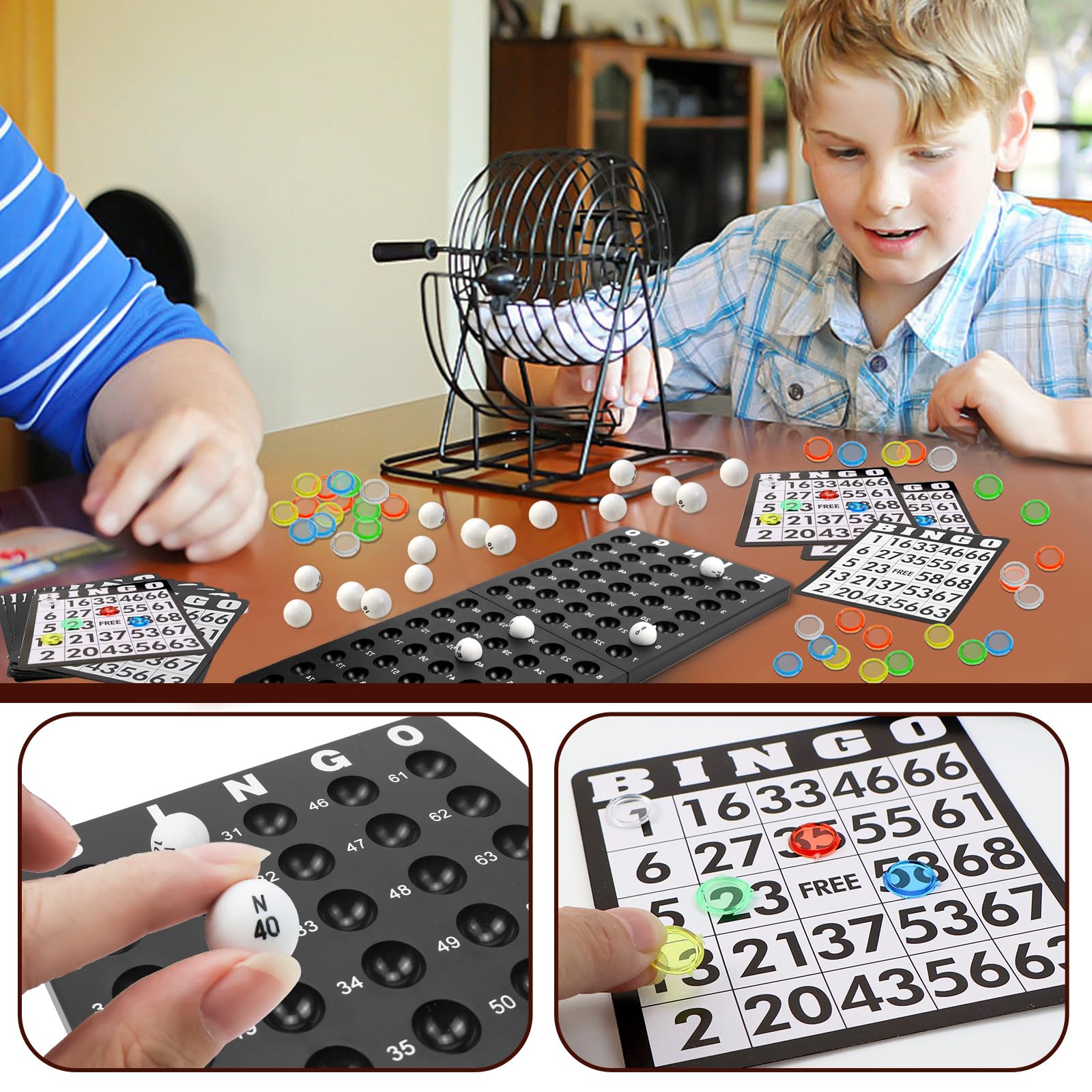 Jeu De Bingo Complet - Tambour Métal, 75 Balles, 18 Cartes, 150 Jetons - Pour Familles Et Fêtes - À Partir De 6 Ans