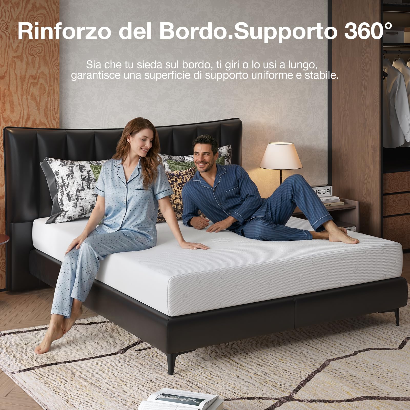 Novilla Materasso Matrimoniale 80x190，Alto 18 cm- Memory Foam e Schiuma a Onde in Fibra di Bambù, Ortopedico e Ergonomico, Anallergico e Antibatterico