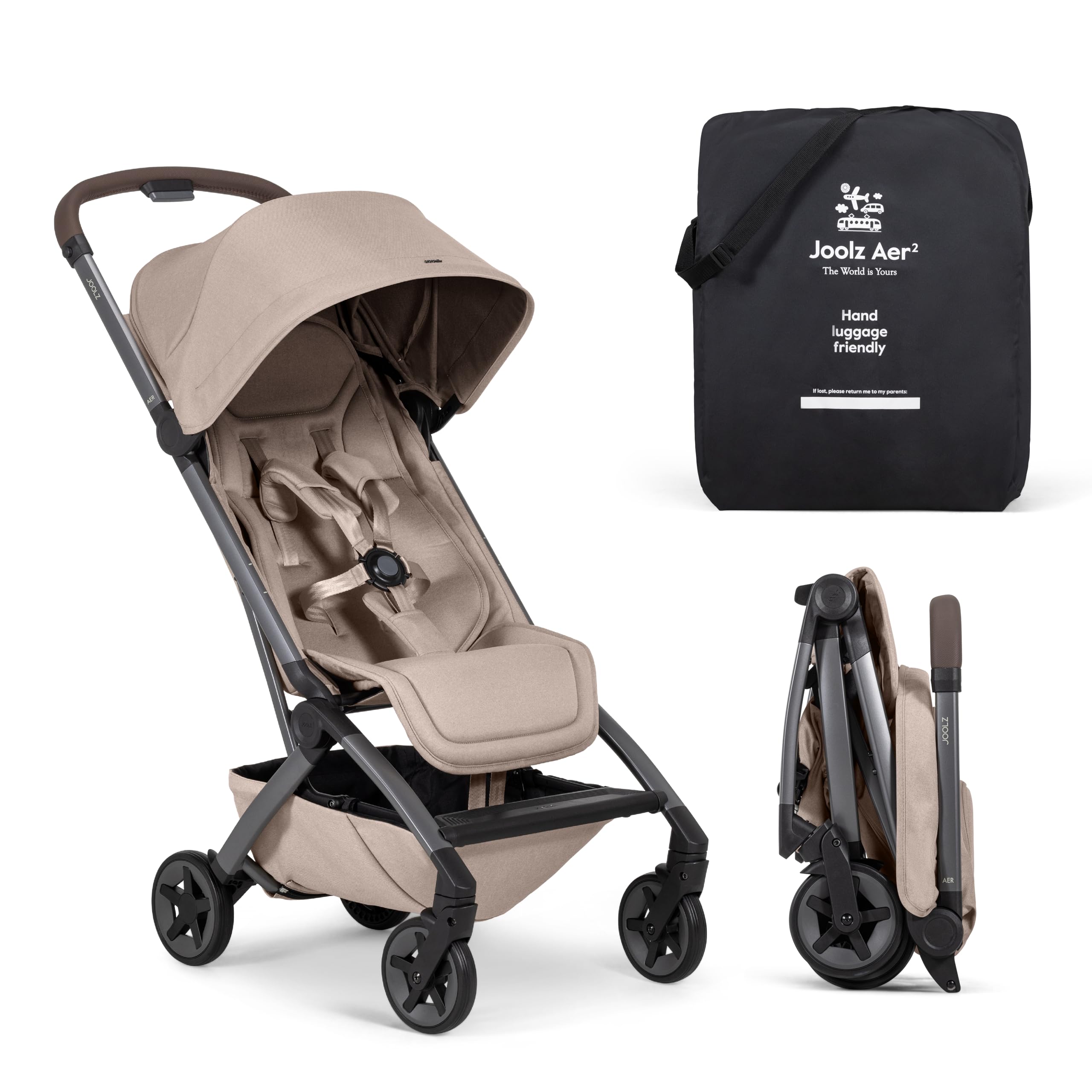 Joolz Aer2 Lightweight Travel Stroller for Baby & Toddler – One-Hand Fold, Compact Carry-On Airplane Approved, Reclining Seat, UPF 50+ Canopy, Travel Pouch, Baby Net – Sandy Taupe : Baby