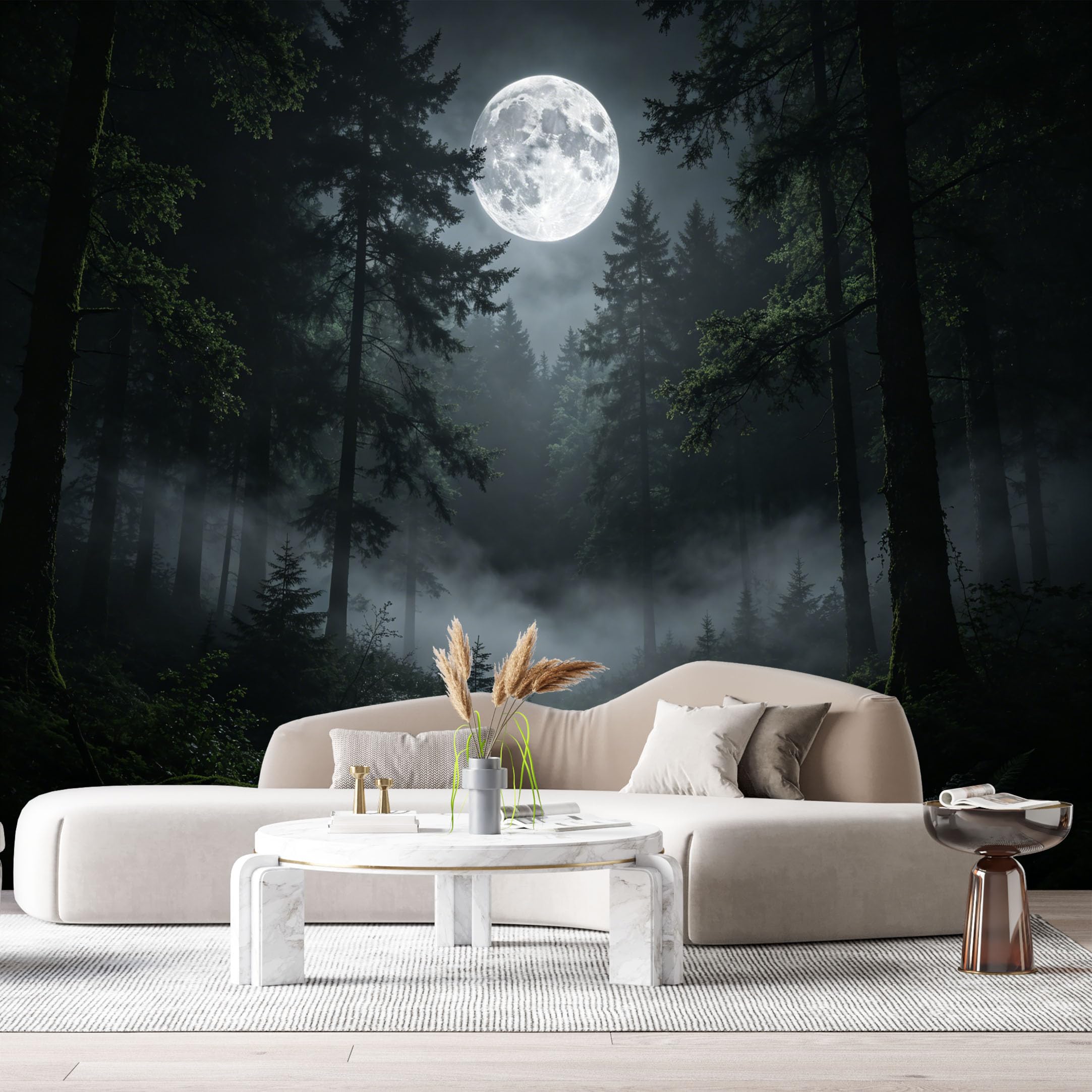 Custom Size Wall Murals Moonlit Forest Landscape Foggy Trees Night Sky SelfAdhesive Wall Fabric Removable Large Wallpaper for Photo Living Room