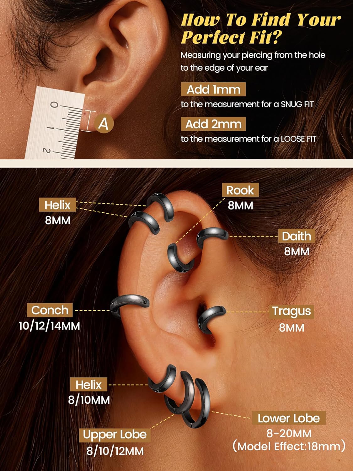 KeyStyle Small Hoop Earrings for Women,Hypoallergenic Stainless Steel Tiny Earrings,Gold/Silver/Black Non-Tarnish Cartilage Hoop Earring for Men,Lightweight Sleeper Earrings,7/8/9/10/12/14/16mm - Image 6