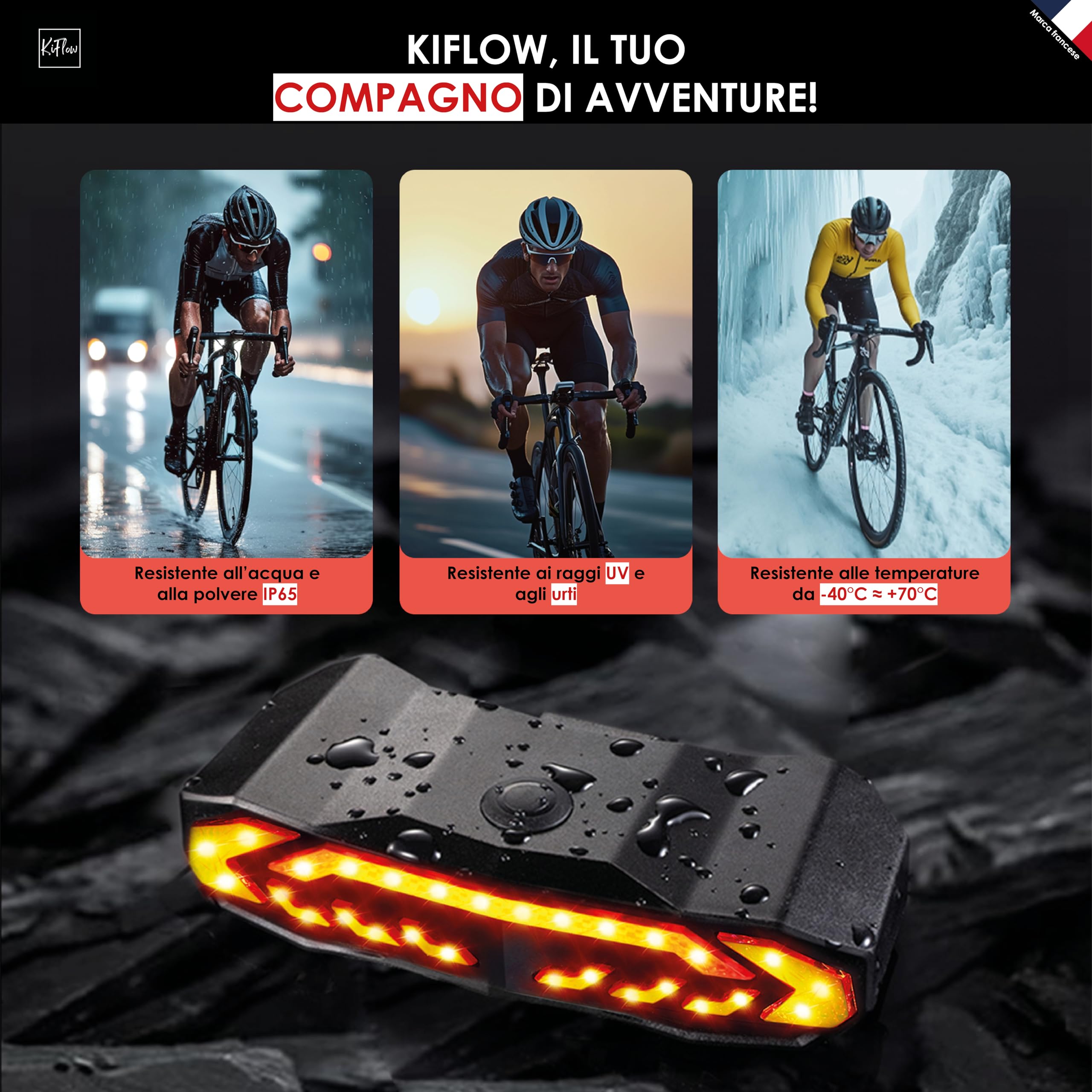 KIFLOW Luce Posteriore Bici con Frecce per Bici Elettrica e Allarme