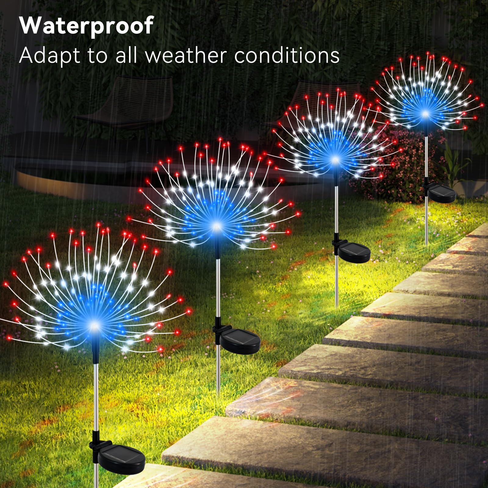 Slyuexu Solar-Gartenleuchten für den Außenbereich, wasserdicht, 2 Stück, 120 LEDs, Solar-Feuerwerk-Lichter, dekorative Gartendekoration, für Blumenbeete, Wege, Party, Weihnachtsdekoration, mehrfarbig