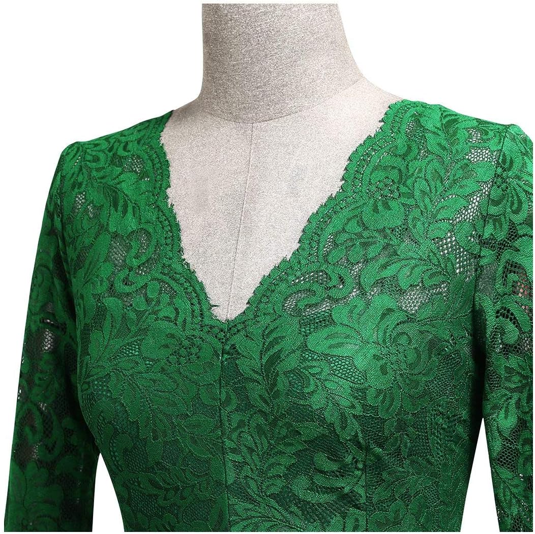 MISSMAY Women's Vintage Floral Lace V Neck Evening Bridesmaid Formal Long Dress - Image 5