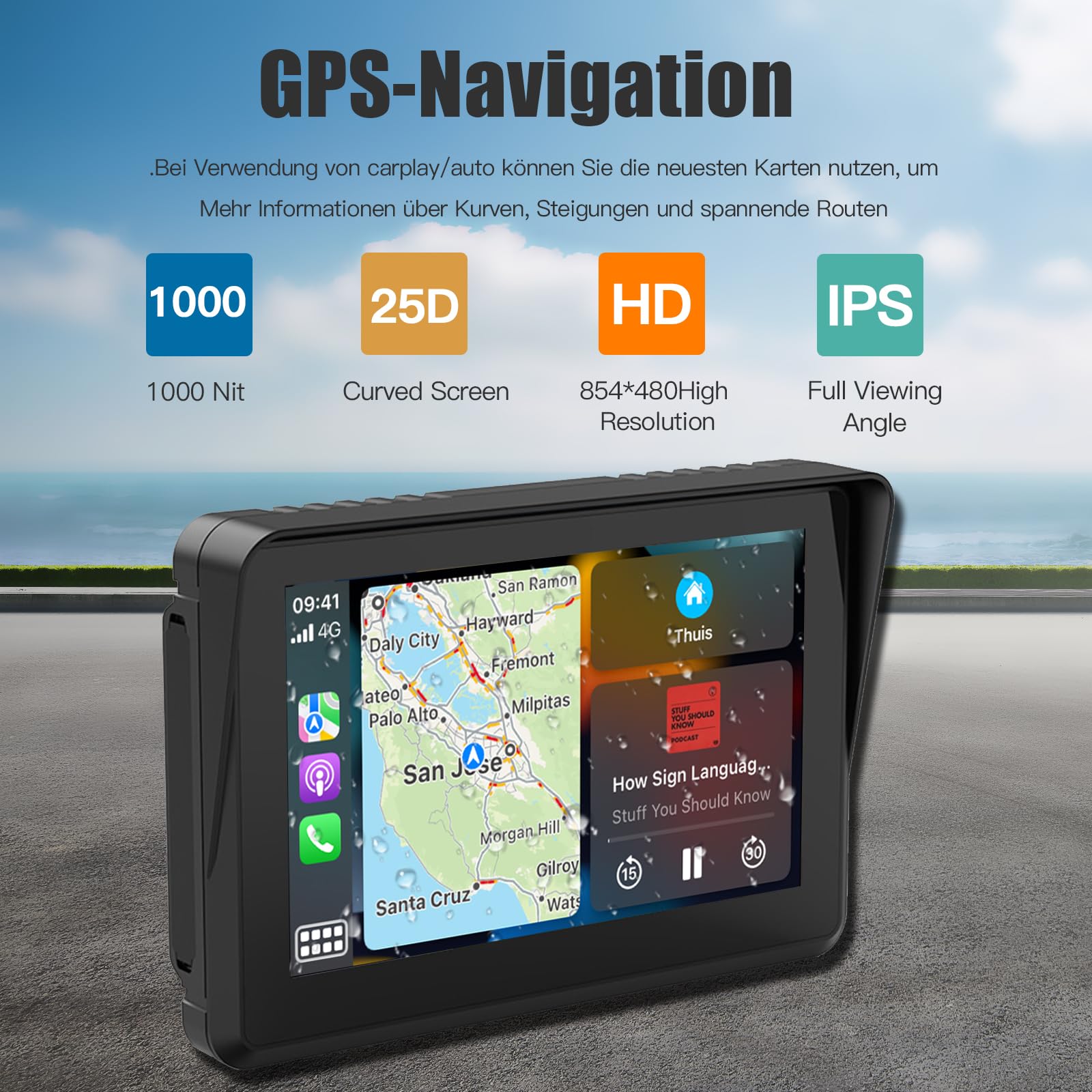 écran Moto CarPlay Ecran Moto CarPlay Android Auto 5 Pouces - Étanche IPX7 Bluetooth Double Connexion écran Moto CarPlay Android Auto