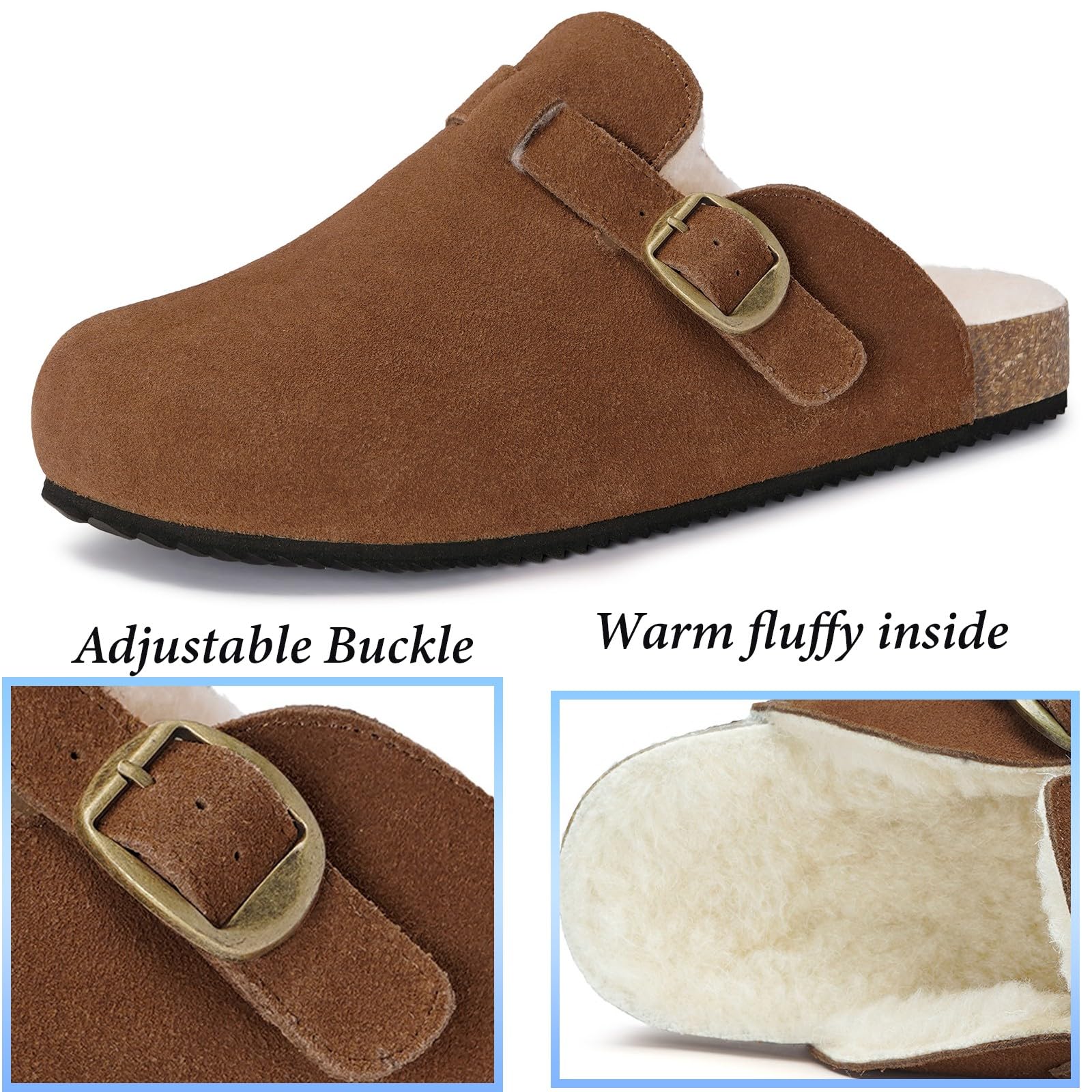 Dokela Pantofole Uomo Donna Invernali in Chiuse Ciabatte in Pelle Zoccoli e Sabot in Sughero Suola Scarpe Calde e Comode 36-48