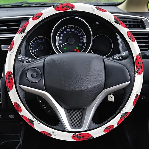 Miniatura 2 de Funda protectora para volante de automóvil, diseño de mariquita roja, naturaleza, insectos, elástica, esponja, elástica, para vehículos, camiones,