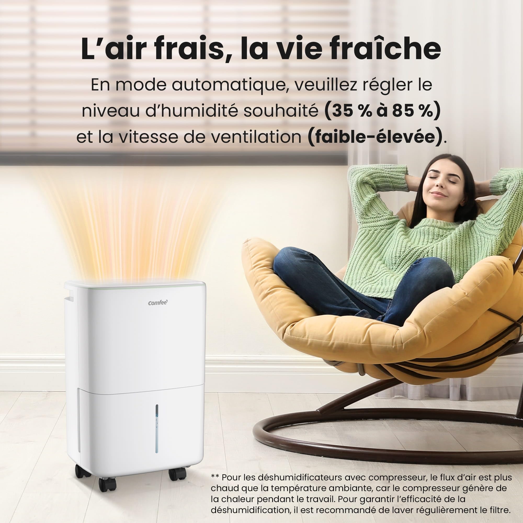 COMFEE' Déshumidificateur Compact, Absorbe jusqu'à 12L/jour, Mode silencieux, sécurité enfant, Minuterie 24H, Réservoir 2,5L, pour pièce de 20-35㎡, Aqua Dry 12