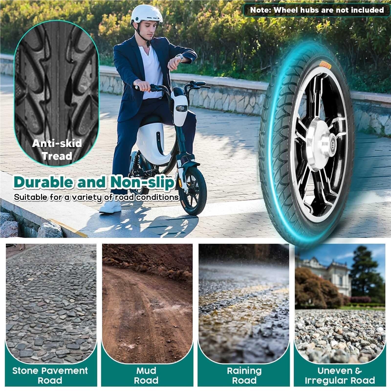 57-305 16x2.125 Reifen & Schlauch-Set Für E-Bikes & Scooter – Geländegängig, Pannensicher, Profil Für Nässe, Trockenheit & Schnee, Tragkraft 68 Kg, Verdickter Gummi