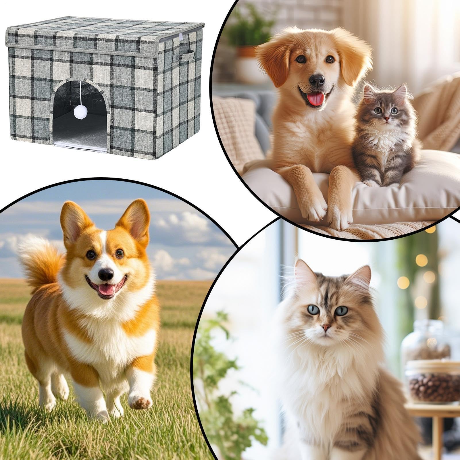 Hundekühlhaus wasserdichte Isolierte Kalte Hundehütte | Mit 12 Kühlpacks Klappbare Hundehaus Kühlung für mittelgroße Rassen, Welpen, Katzen, draußen, drinnen, im Hof, auf dem