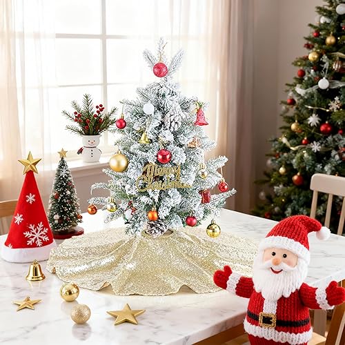 Miniatura 63 de Falda de árbol de Navidad de lentejuelas: Falda de árbol de bronce de 24 pulgadas, falda de satén con lentejuelas Falda de árbol pequeño