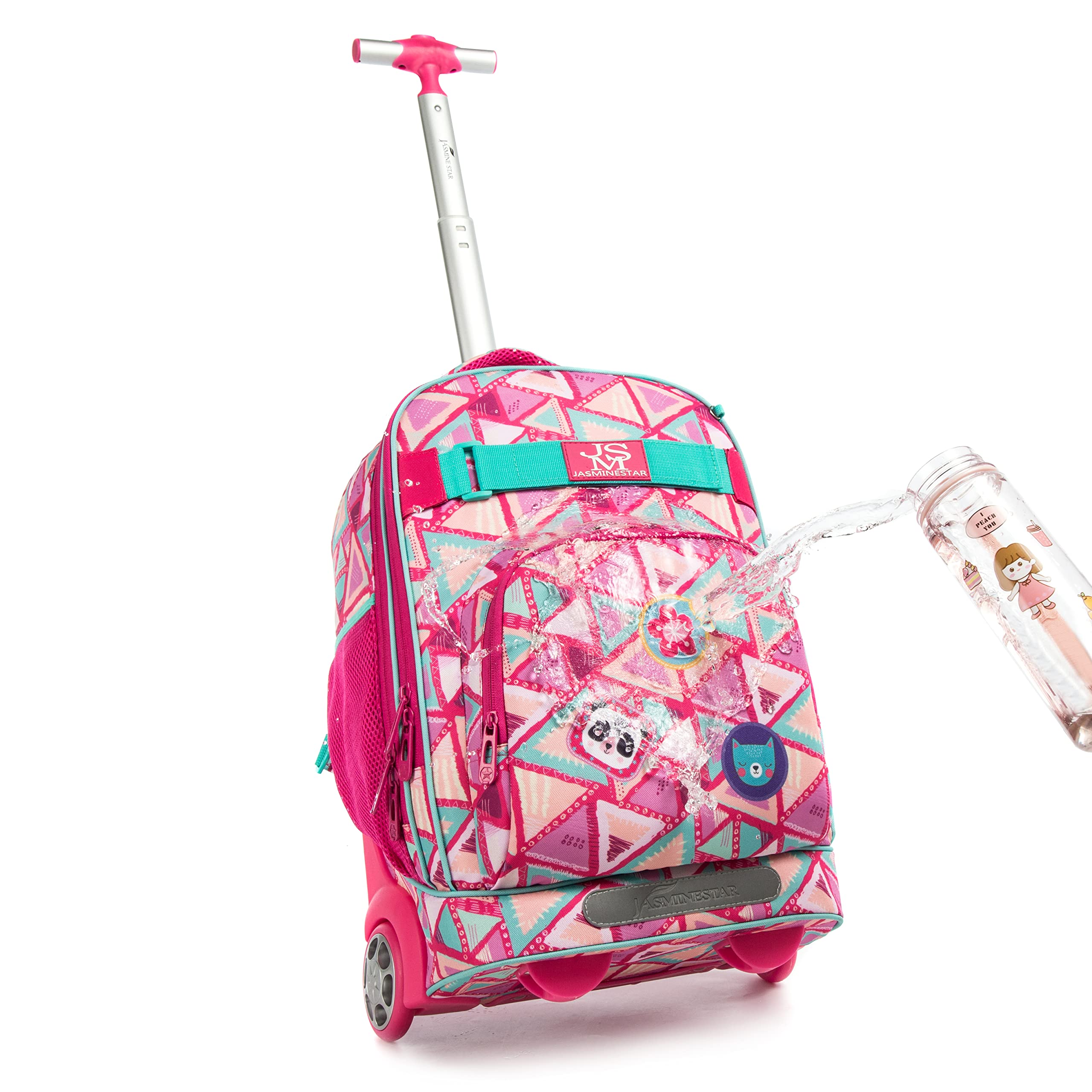 HTgroce Zaino con rotelle Panda Zaino con rotelle per bambini Ragazze Bagagli da viaggio per il tempo libero Zaino scuola 3 in 1, borsa per il pranzo, borsa per matite