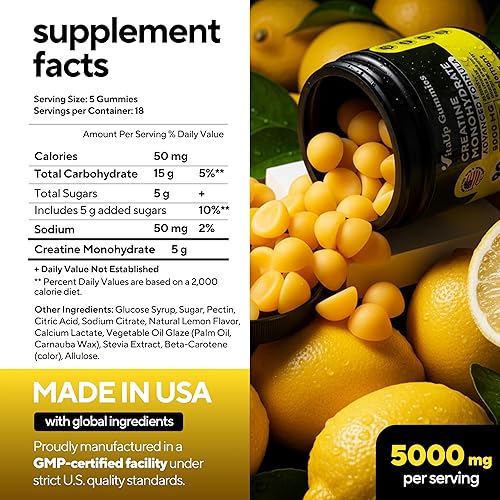 Vista 2 de Gomitas de monohidrato de creatina para hombres y mujeres – Creatina monohidrato fabricada en Estados Unidos para hombres 5000 mg por porción