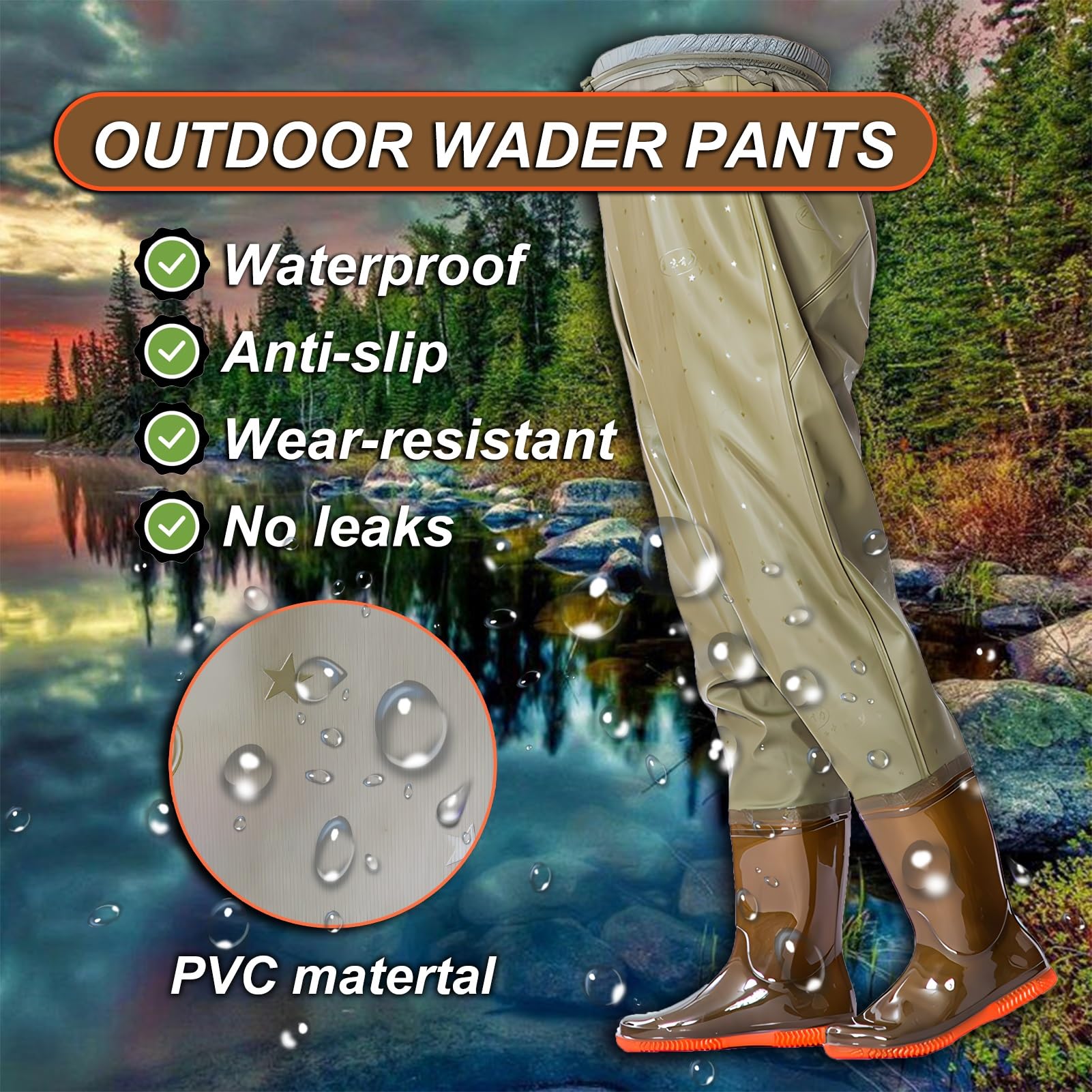 Waders hip Pantaloni da Pescatore da Esterno, Flessibili, In PVC, con Comoda Tasca Portaoggetti, Per La Caccia E La Pesca Nelle Paludi