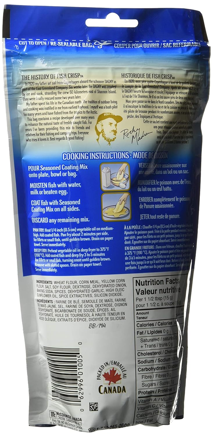 Rocky Madsen's Fish Crisp, Seasoned Coating Mix, Original, 340g/12 oz,Bag, (6 Pack) {Imported from Canada}