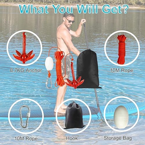 Miniatura 9 de Thorkok Kit de anclaje de kayak de 1.53.3 libras plegable para kayak, canoa de barco pequeño, tabla de remo, moto acuática con bolsa de transporte