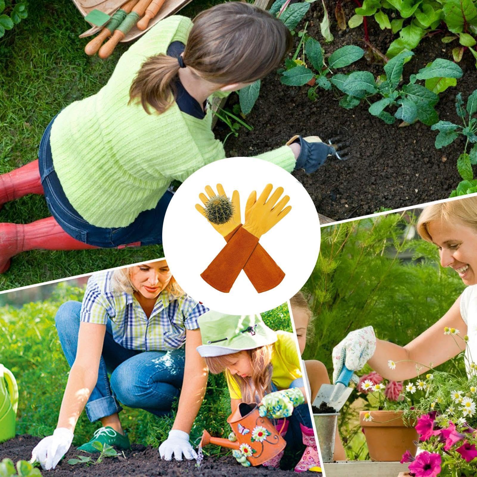 Guanti Da Giardino Muffole Protettive Rinforzate Con Polsino Esteso | Guanti Da Giardinaggio In Pelle Di Pecora Per Potatura Piante, Ispezione Degli Alveari, Trapianto E Raccolta Di Bacche