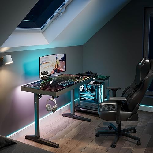 Miniatura 4 de EUREKA ERGONOMIC Escritorio LED RGB para juegos, sincronización de música, luces de escritorio de vidrio templado, 43 pulgadas, GTG I43, mesa de