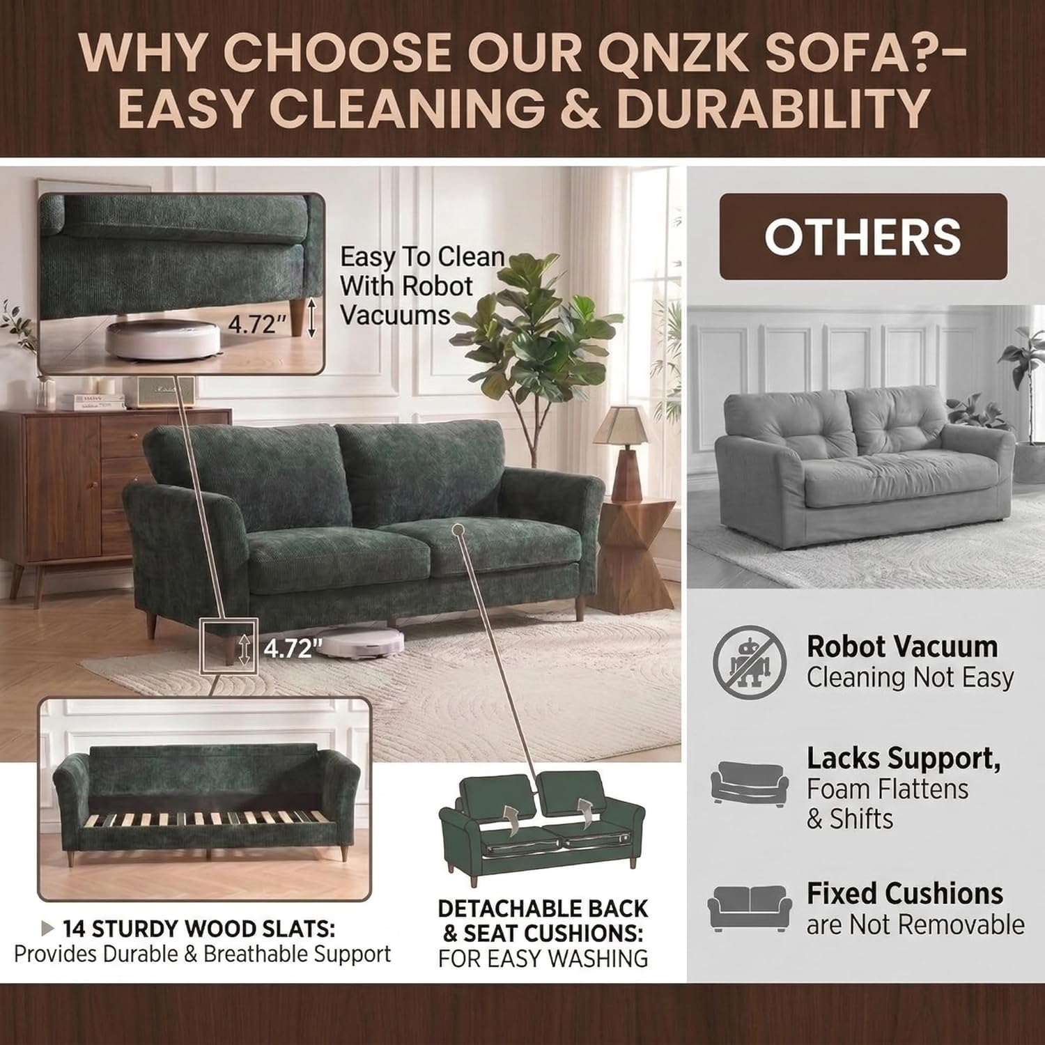80" Loveseat Sofa, Mid Century Modern Love Seat Couches for Living Room, Linen Upholstered Furniture with Armrests, Removable Cover, Deep Spring Cushions, Comfy Couches for Bedroom/Office, Green