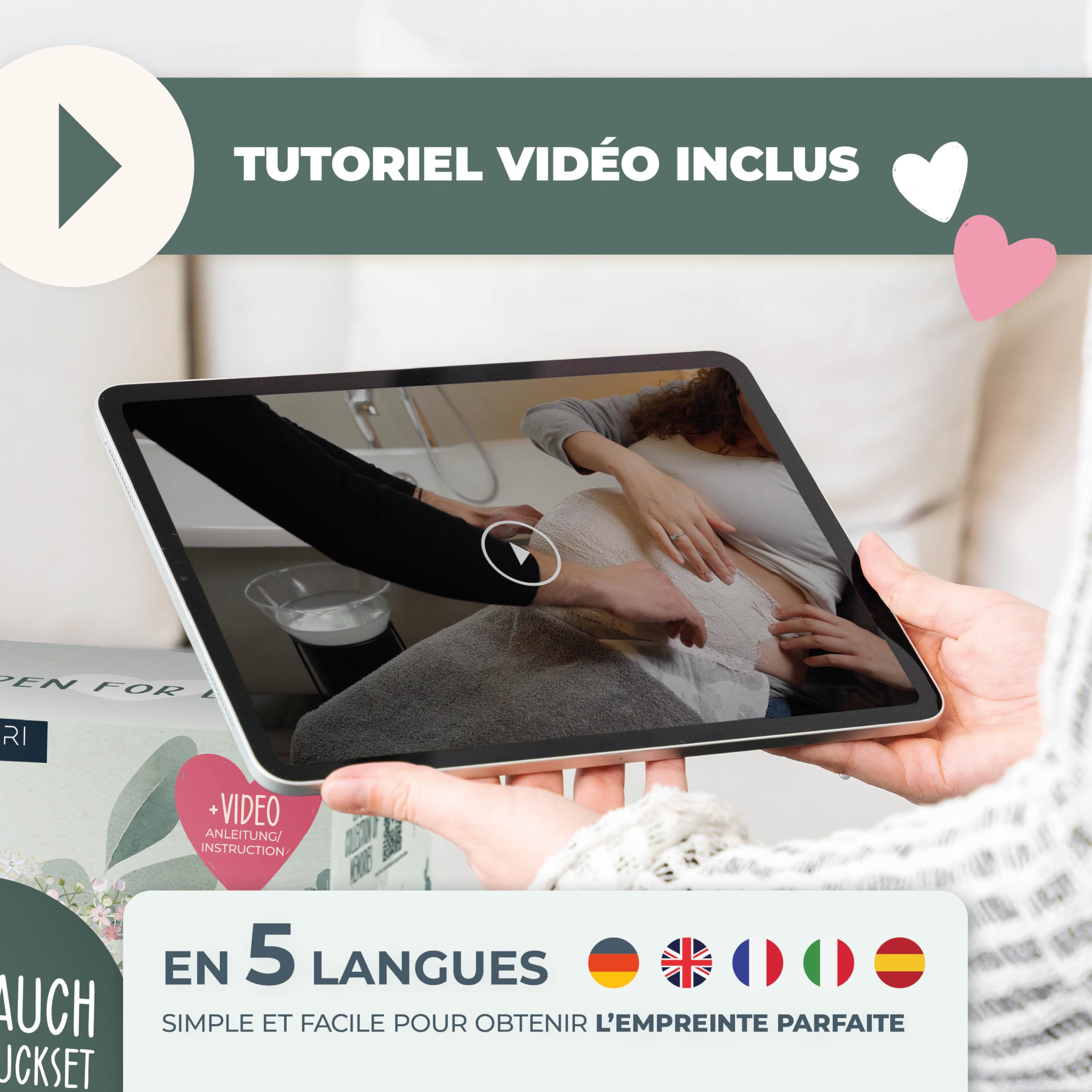 Amari ® Kit d'empreintes de plâtre pour ventre de bébé - Cadeau pour future mère, plâtre pour l'empreinte abdominale - Souvenirs de grossesse