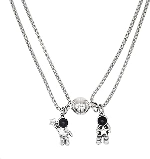 Colliers de couple en argent 925 plaqué avec pendentif astronaute magnétique bijoux cadeau promesse de la Saint-Valentin et anniversaire pour homme femme