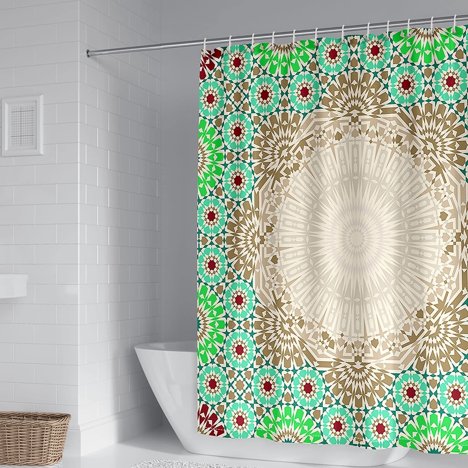Rideau de douche anti moisissure fleurs vintage vert marron avec crochets