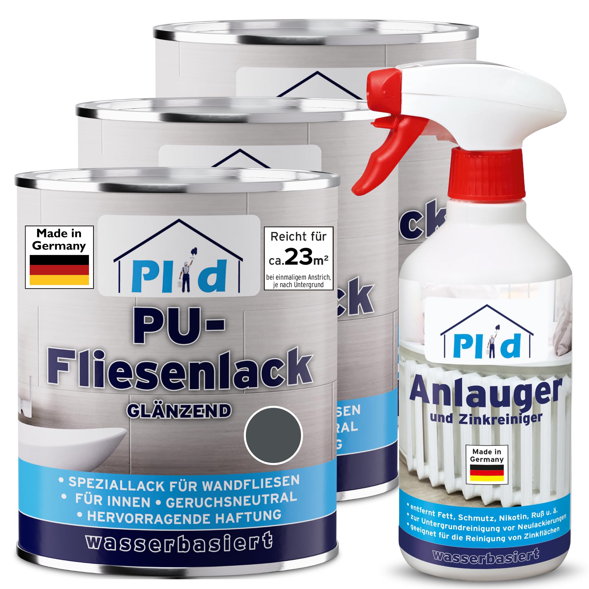 Plid® Pintura para azulejos de baño y cocina [resistente a la humedad] barniz para azulejos gris antracita 0,75 l para baño – pintar y pintar azulejos en interiores – 3 en 1 – Pintura de color para