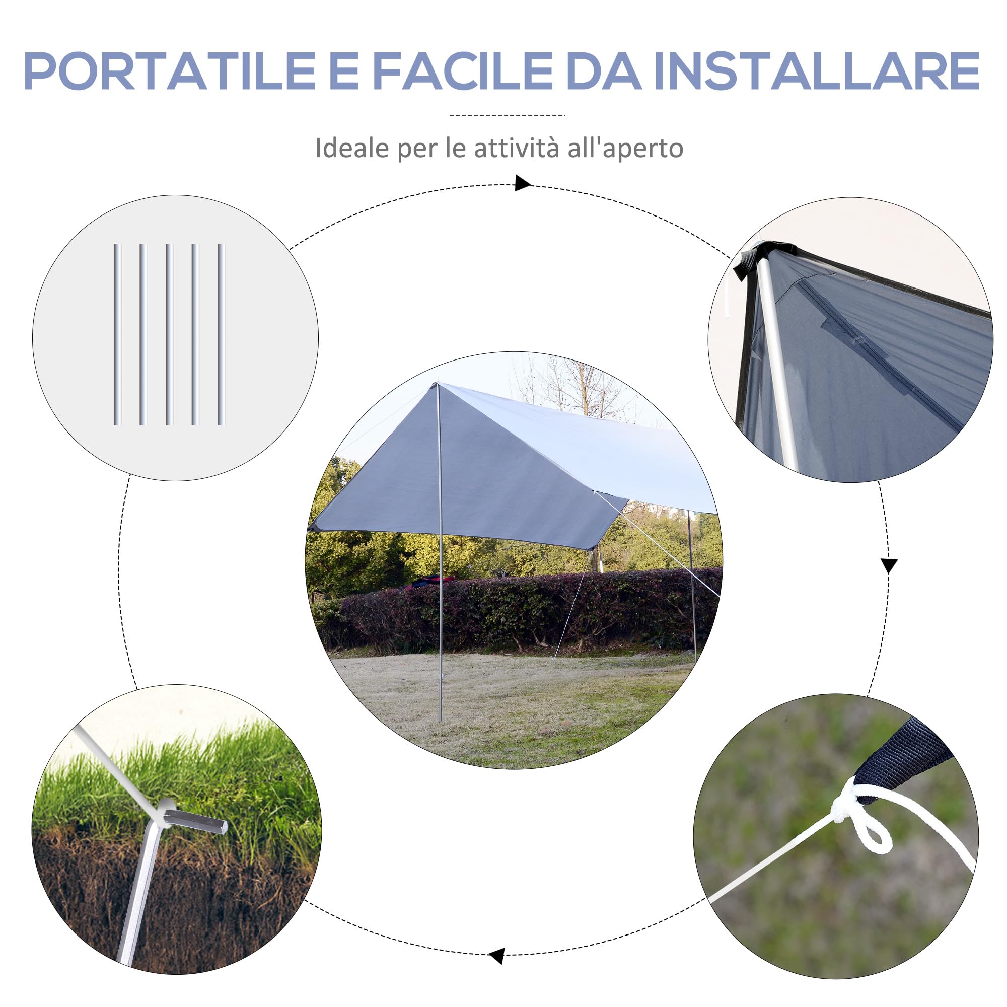 Outsunny Portable 3x3 m Double Beach Tent UV Protection Sunshade Awning Waterproof Tarp with Carrying Bag White