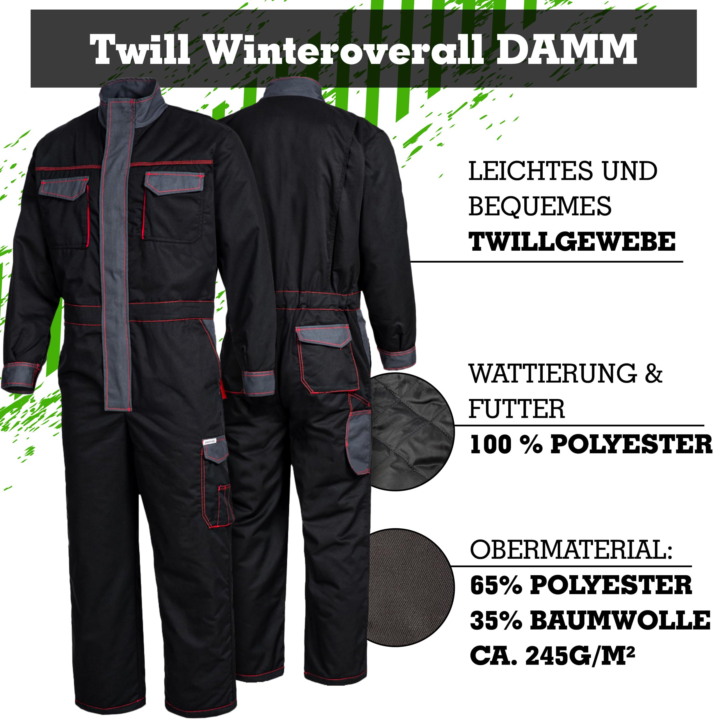 SAFETYTEX Winteroverall Overall Warm Winter gefüttert Arbeitsoverall Thermo Overall Arbeitskombi Rallyoverall Schutzanzug