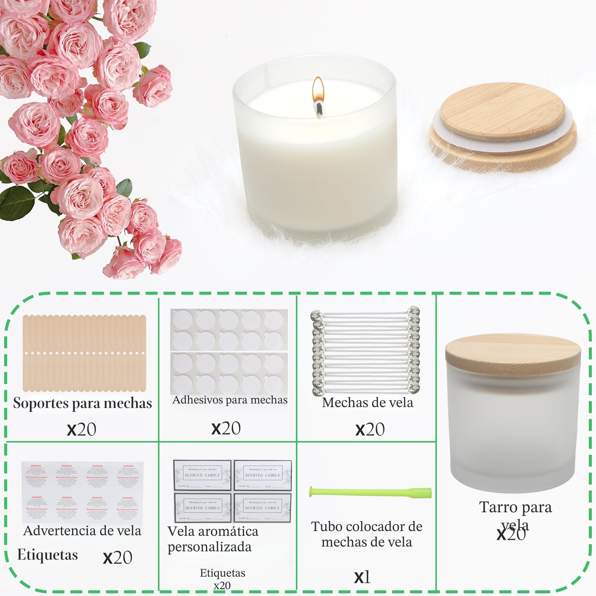 MILIVIXAY Paquete de 20 tarros de cristal blanco esmerilado de 4 onzas con tapas y kits de fabricación de velas, tarros pequeños vacíos a granel para hacer velas, recipientes de especias y polvo.